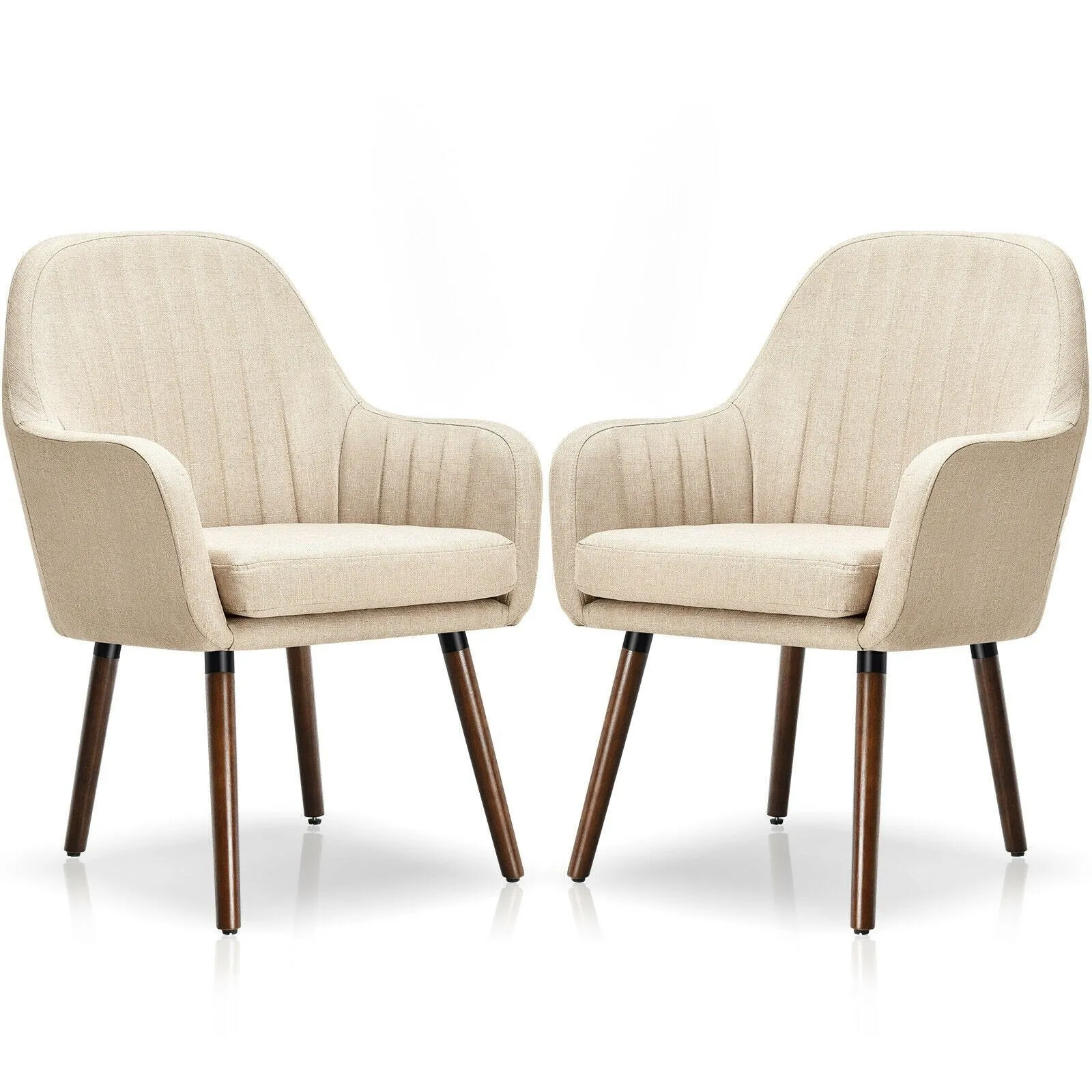 Set of 2 or 4 Fabric Dining Chairs, Accent Upholstered Arm Chair w/Wood Legs