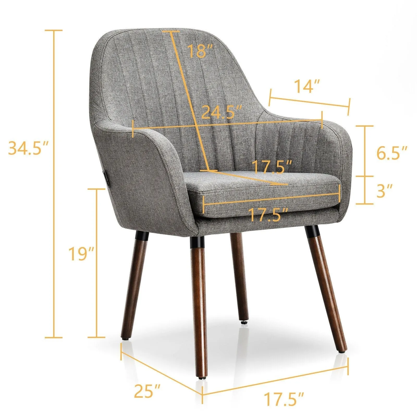 Set of 2 or 4 Fabric Dining Chairs, Accent Upholstered Arm Chair w/Wood Legs