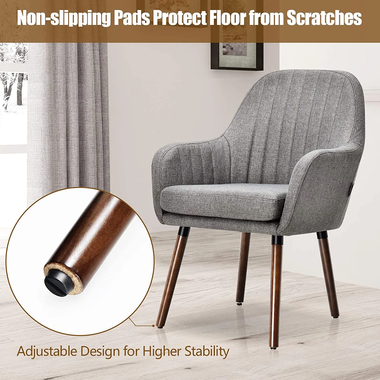 Set of 2 or 4 Fabric Dining Chairs, Accent Upholstered Arm Chair w/Wood Legs