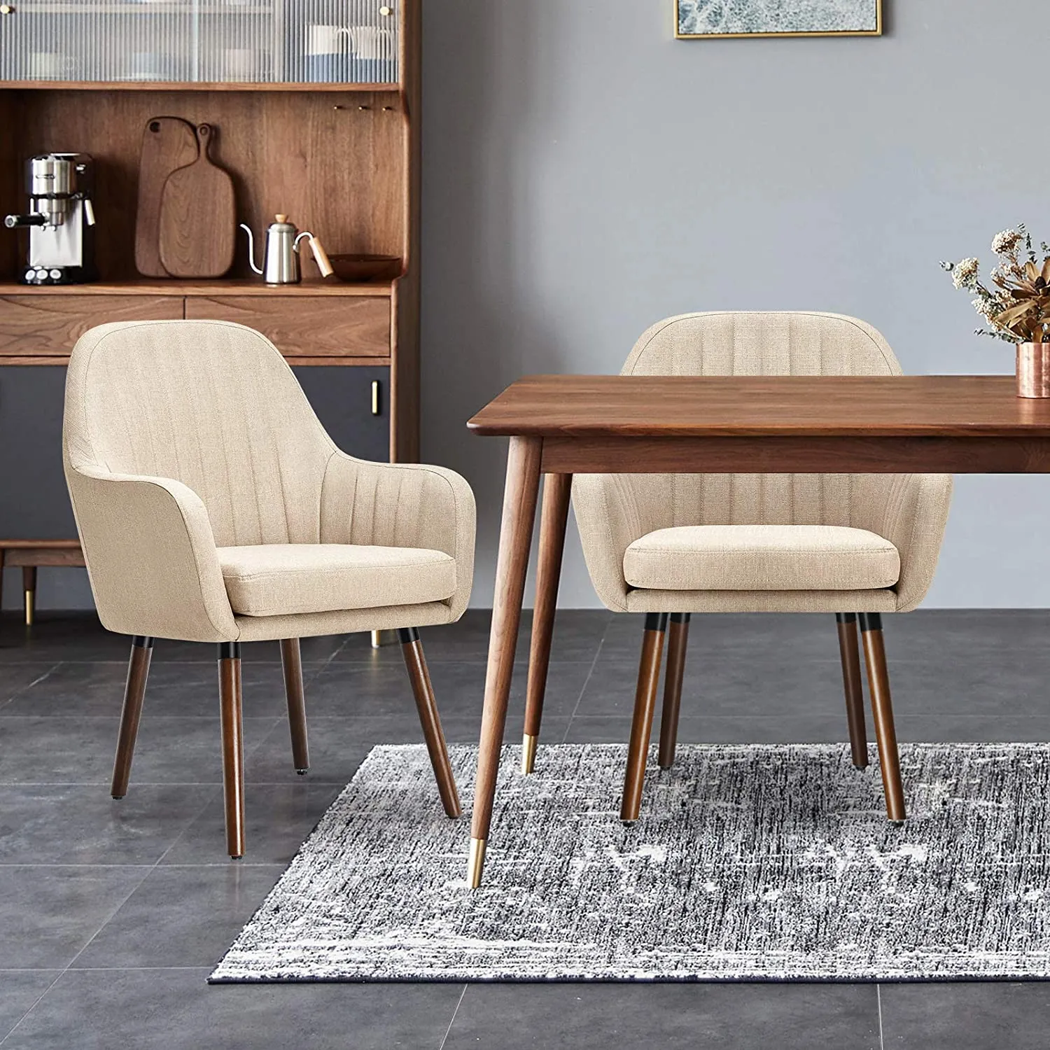 Set of 2 or 4 Fabric Dining Chairs, Accent Upholstered Arm Chair w/Wood Legs