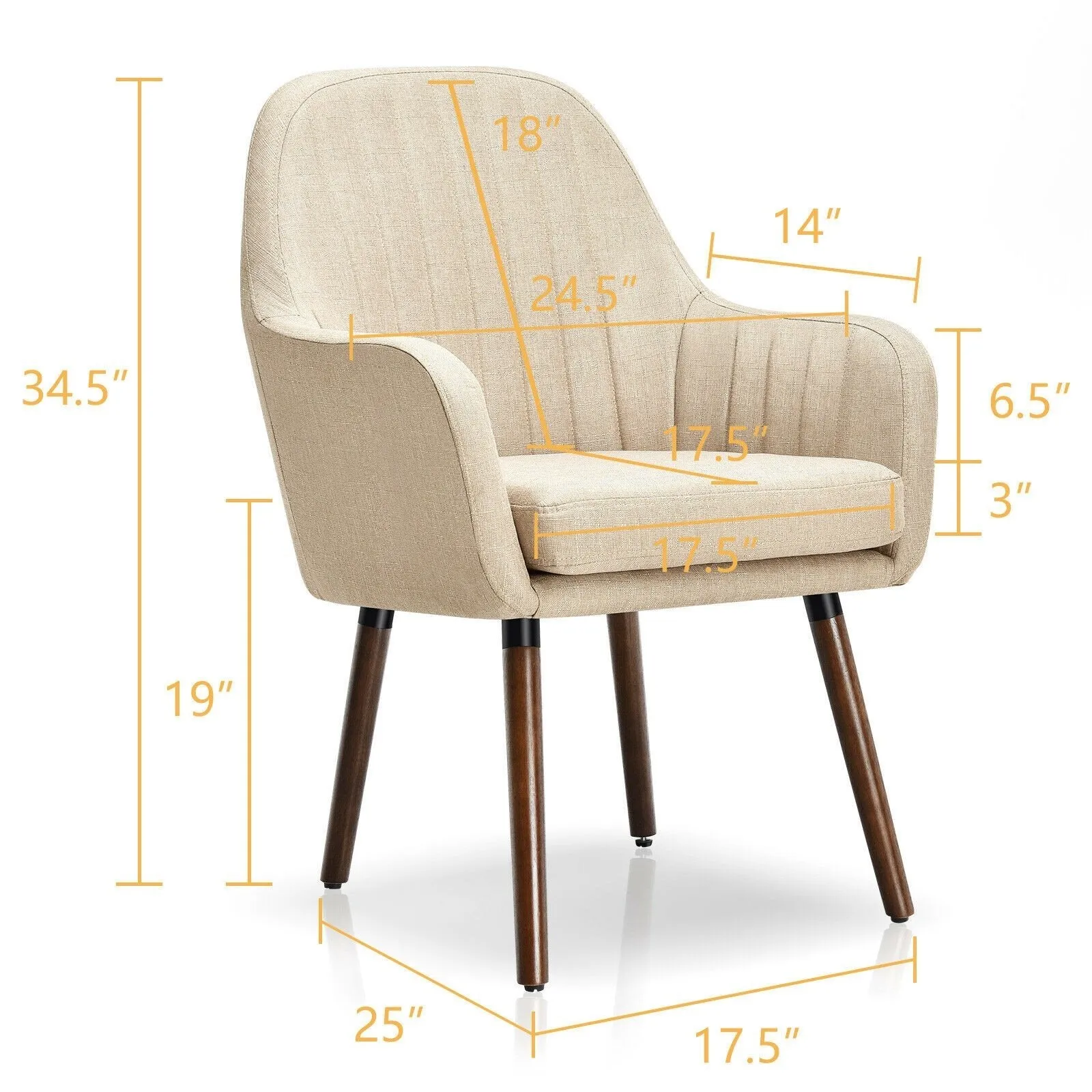 Set of 2 or 4 Fabric Dining Chairs, Accent Upholstered Arm Chair w/Wood Legs