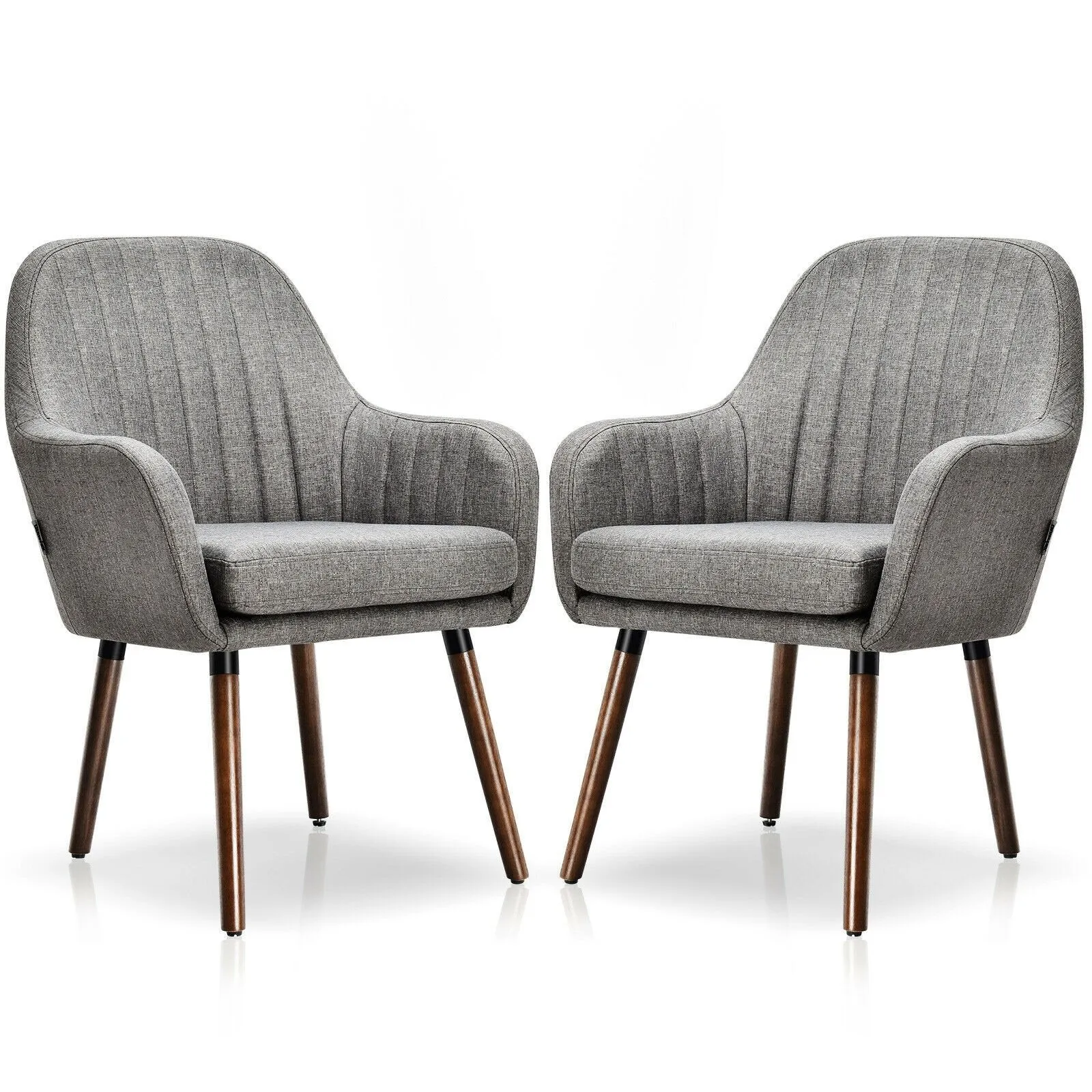 Set of 2 or 4 Fabric Dining Chairs, Accent Upholstered Arm Chair w/Wood Legs