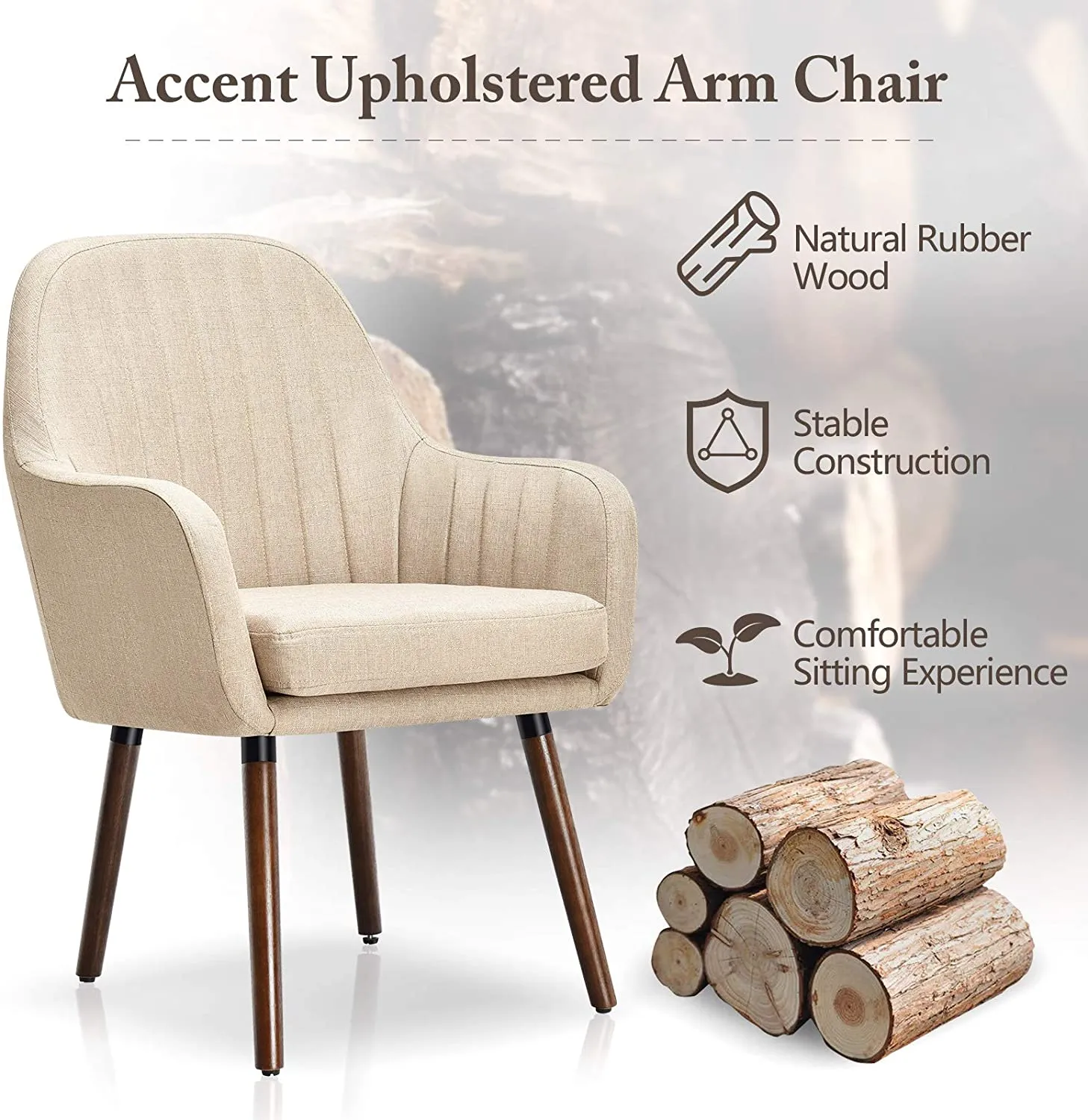 Set of 2 or 4 Fabric Dining Chairs, Accent Upholstered Arm Chair w/Wood Legs
