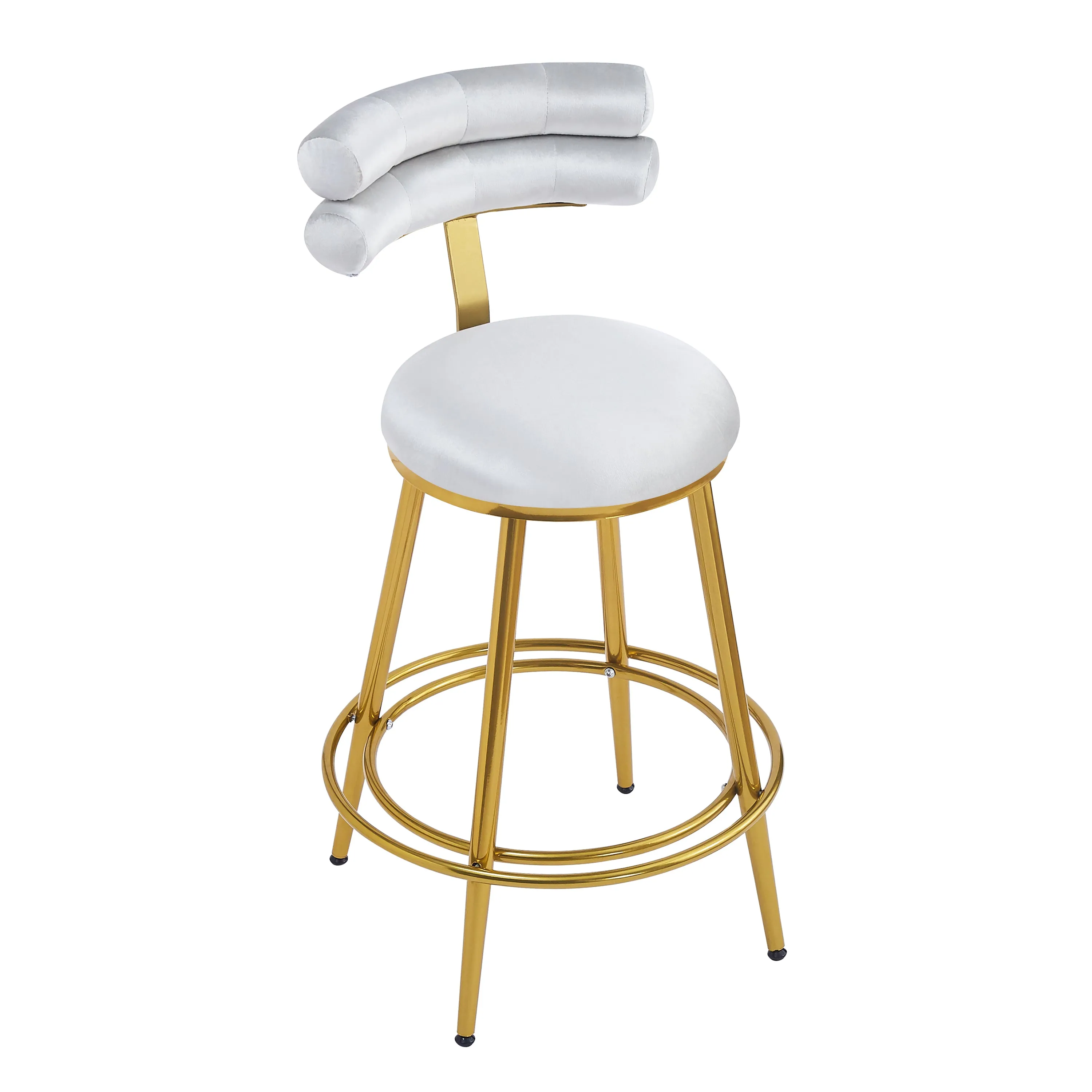 Set of 2 Velvet Counter Stools  Dark Grey Upholstery, Round Cushion
