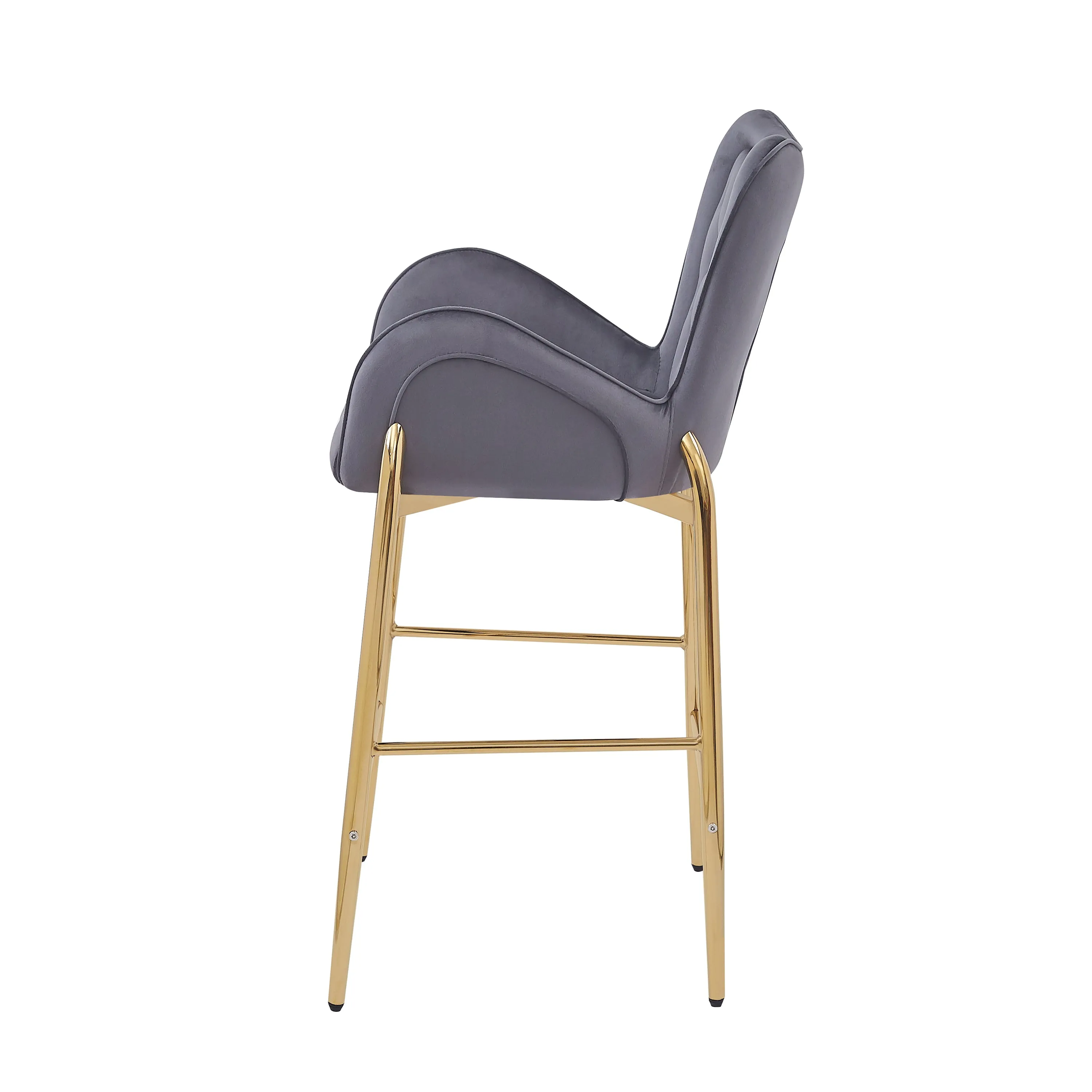 Set of 2 Velvet Counter Stools Tufted Bar Chairs Gold Frame
