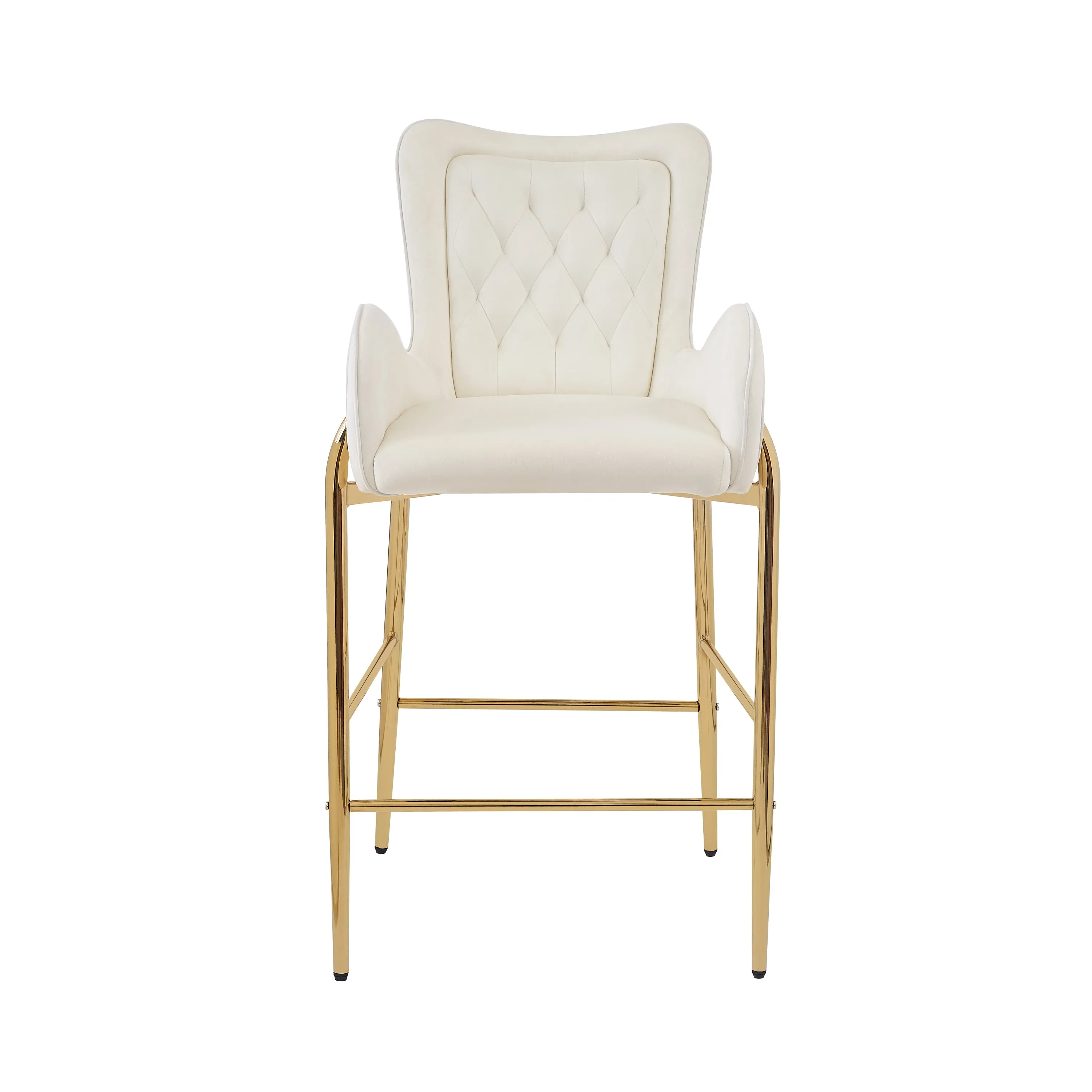 Set of 2 Velvet Counter Stools Tufted Bar Chairs Gold Frame