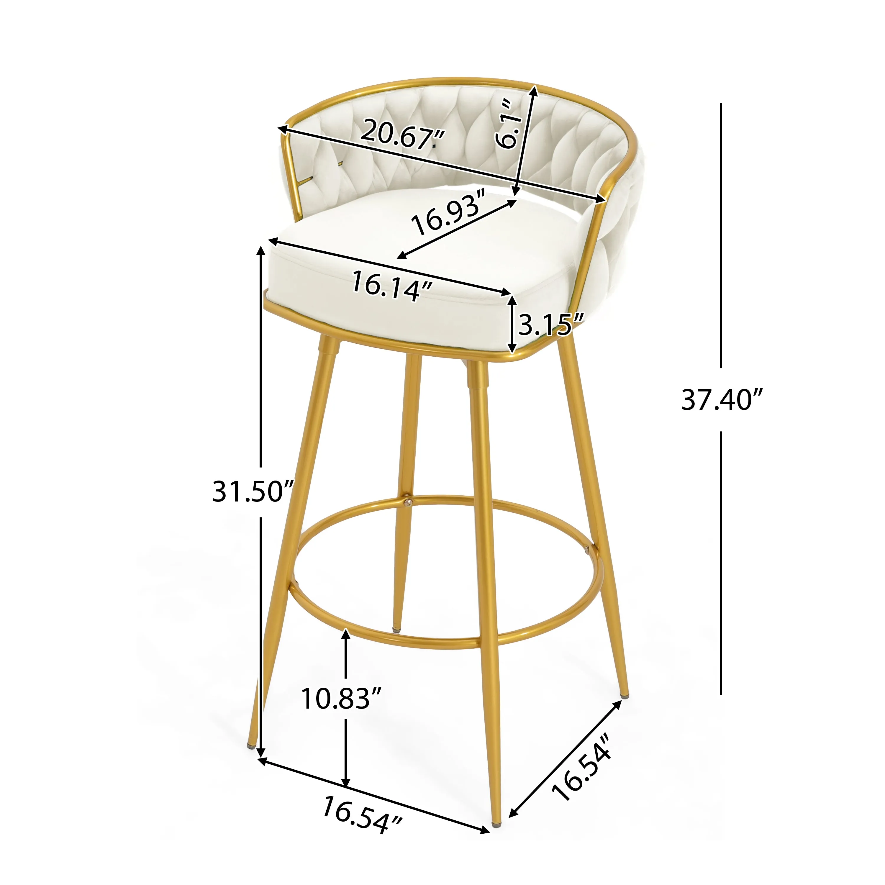 Set of 2 Velvet Swivel Bar Stools 180 Gold Frame w/ Woven Back & Footrest