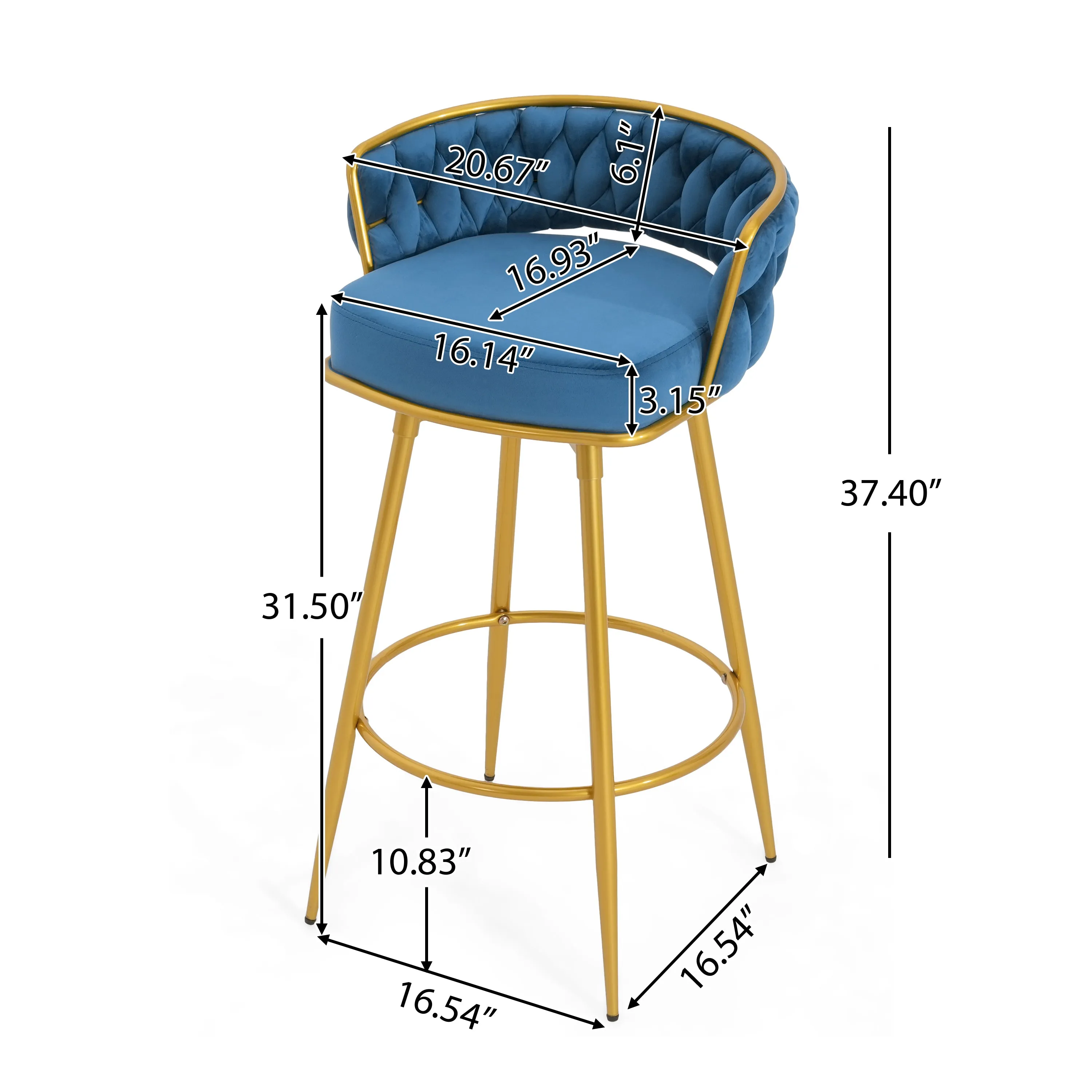 Set of 2 Velvet Swivel Bar Stools 180 Gold Frame w/ Woven Back & Footrest