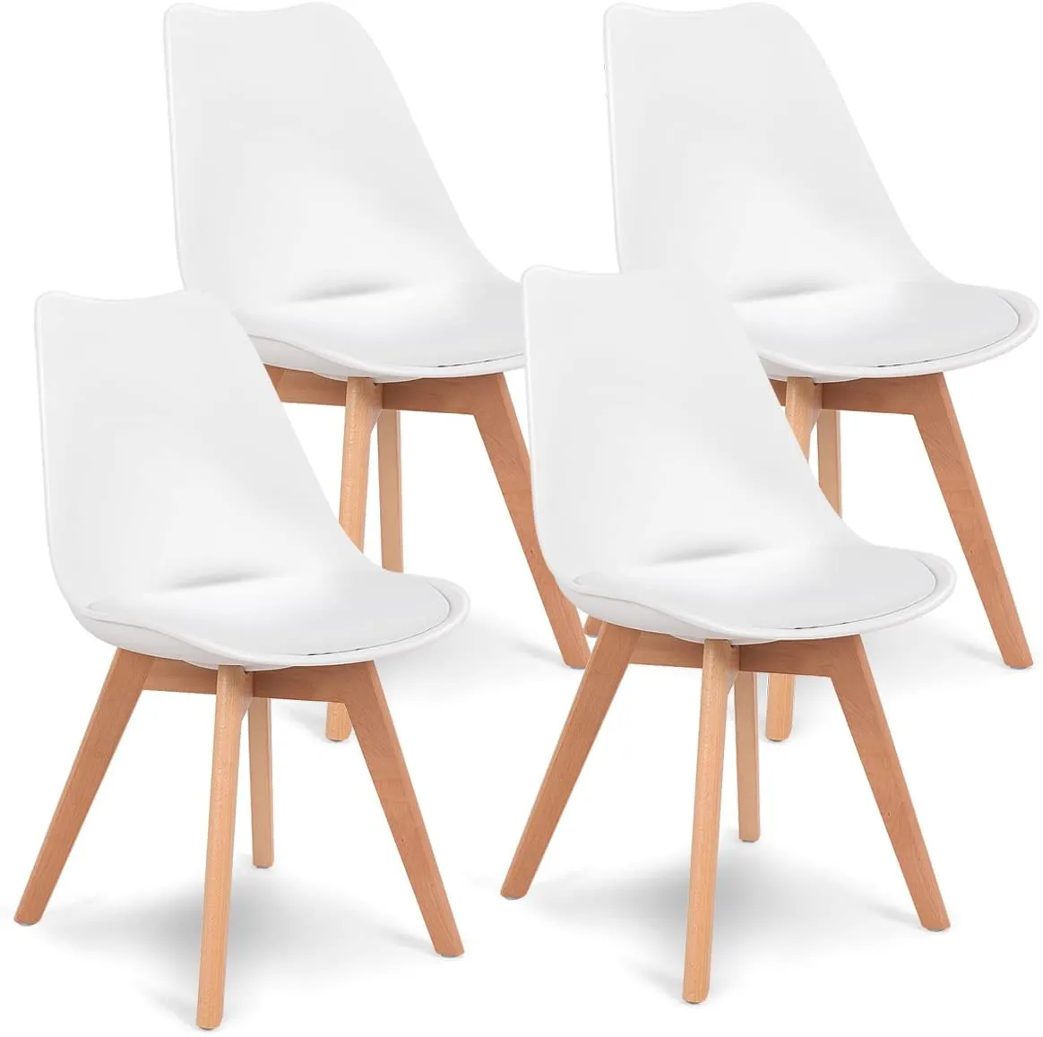 Set of 4 Mid Century Dining Chairs Wood Legs White set of dining chairs, wooden chairs