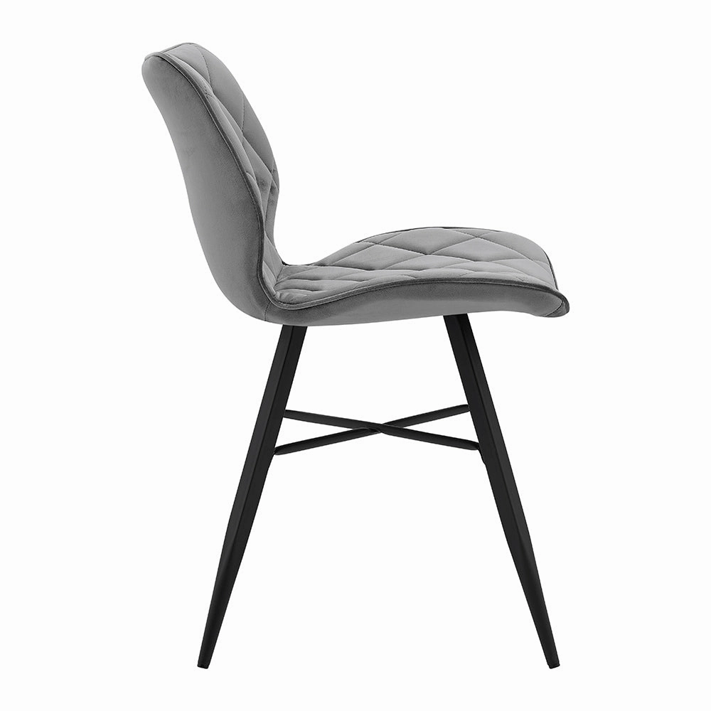 Set of 2 Ampney Diamond Stitch Light Grey Velvet Dining Chair Set of 2 with Metal Legs