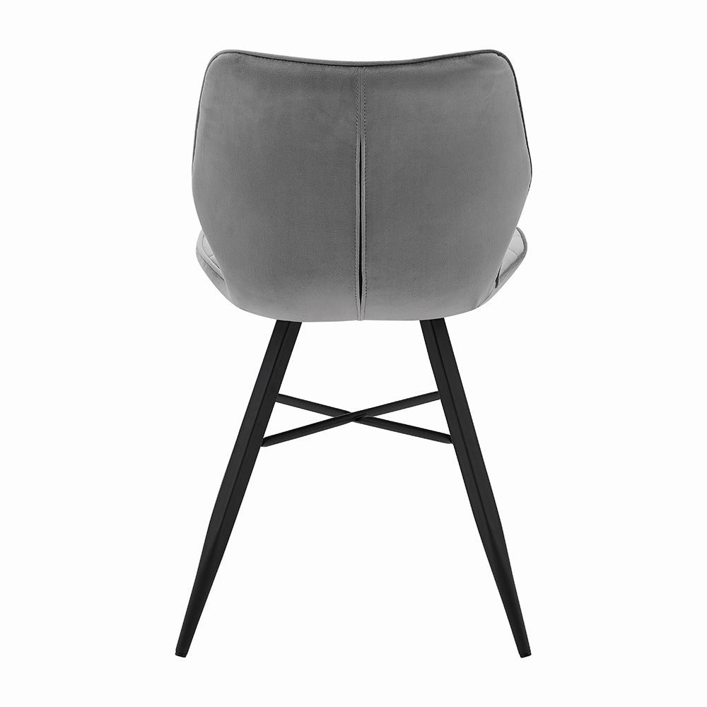 Set of 2 Ampney Diamond Stitch Light Grey Velvet Dining Chair Set of 2 with Metal Legs