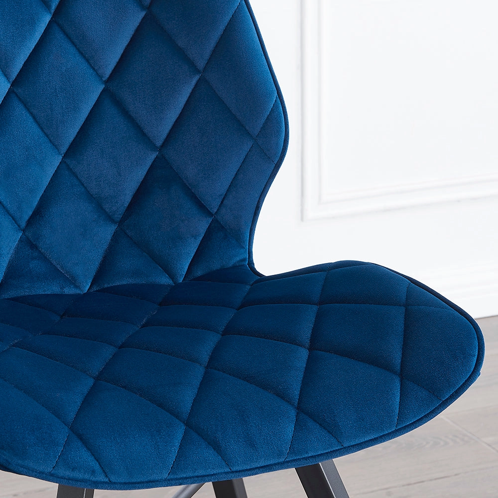 Set of 2 Ampney Velvet Diamond Stitch Dining Chairs with Metal Legs (Blue Velvet)