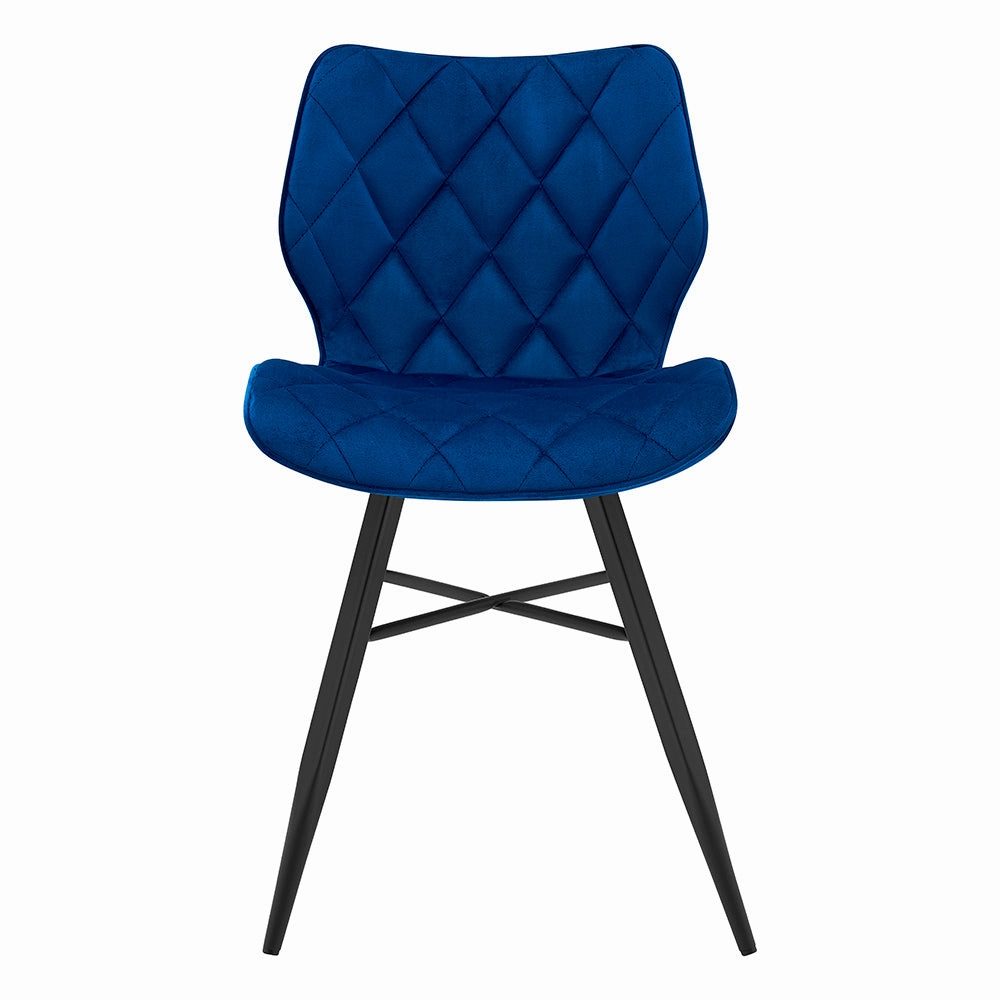 Set of 2 Ampney Velvet Diamond Stitch Dining Chairs with Metal Legs (Blue Velvet)