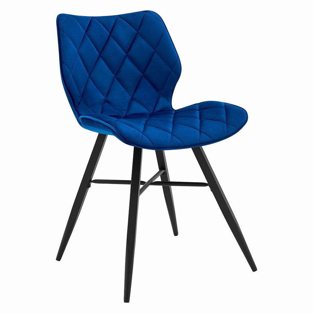 Set of 2 Ampney Velvet Diamond Stitch Dining Chairs with Metal Legs (Blue Velvet)