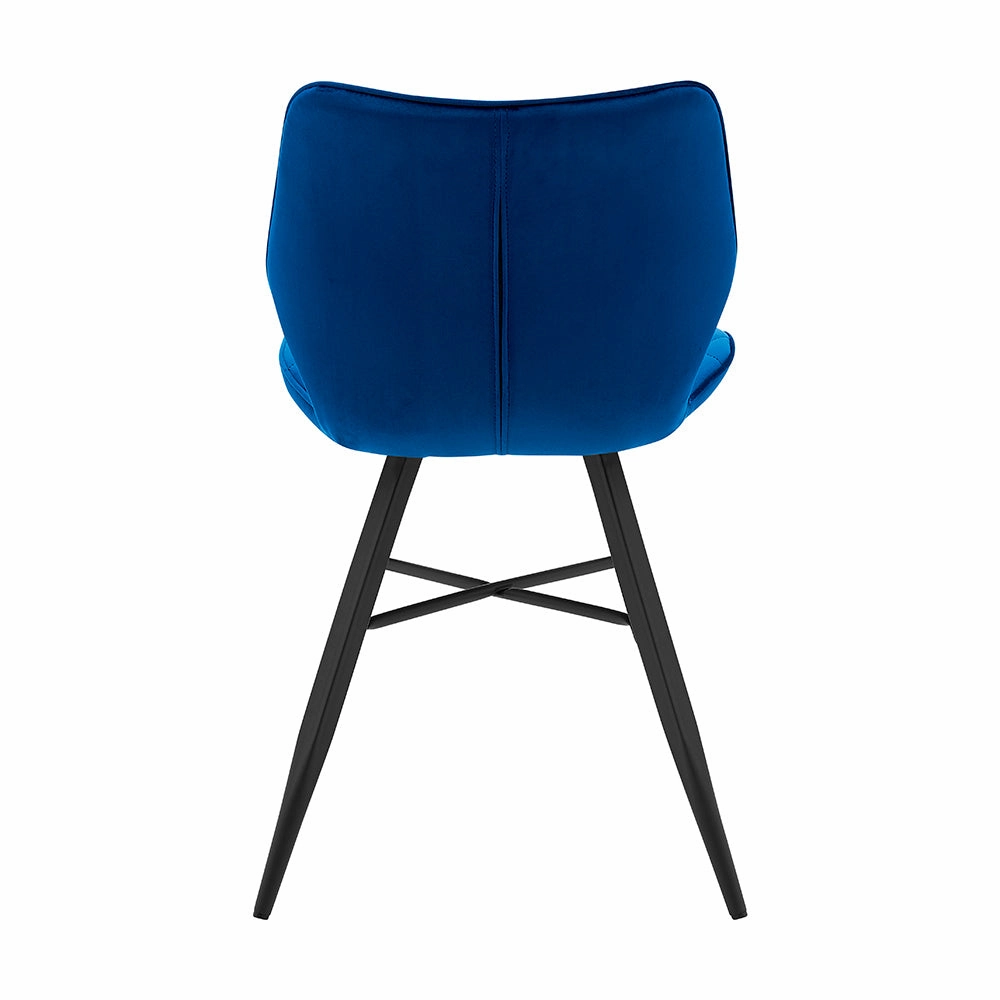 Set of 2 Ampney Velvet Diamond Stitch Dining Chairs with Metal Legs (Blue Velvet)