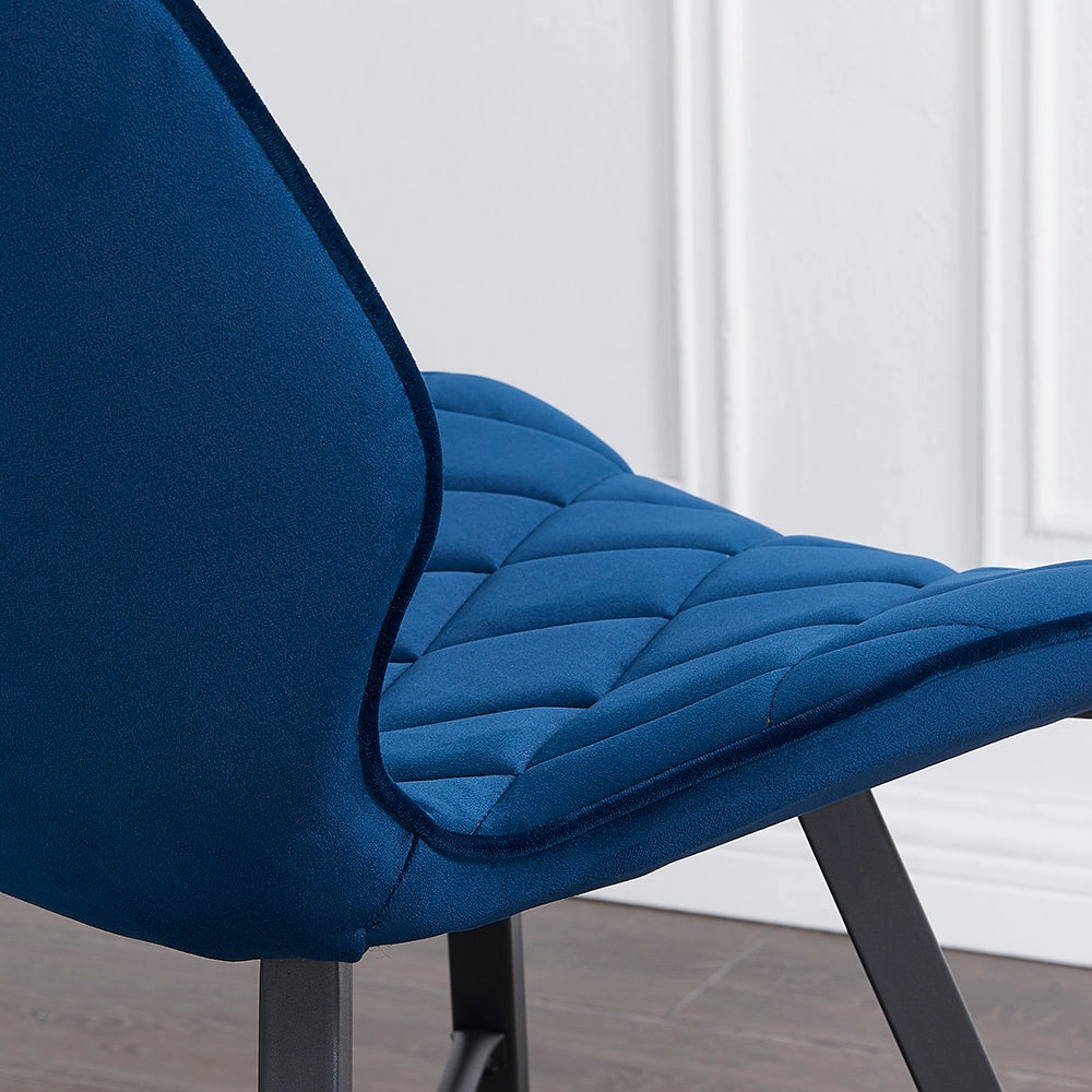 Set of 2 Ampney Velvet Diamond Stitch Dining Chairs with Metal Legs (Blue Velvet)