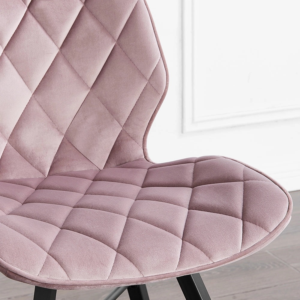 Set of 2 Ampney Velvet Diamond Stitch Dining Chairs with Metal Legs (Dusty Pink Velvet)