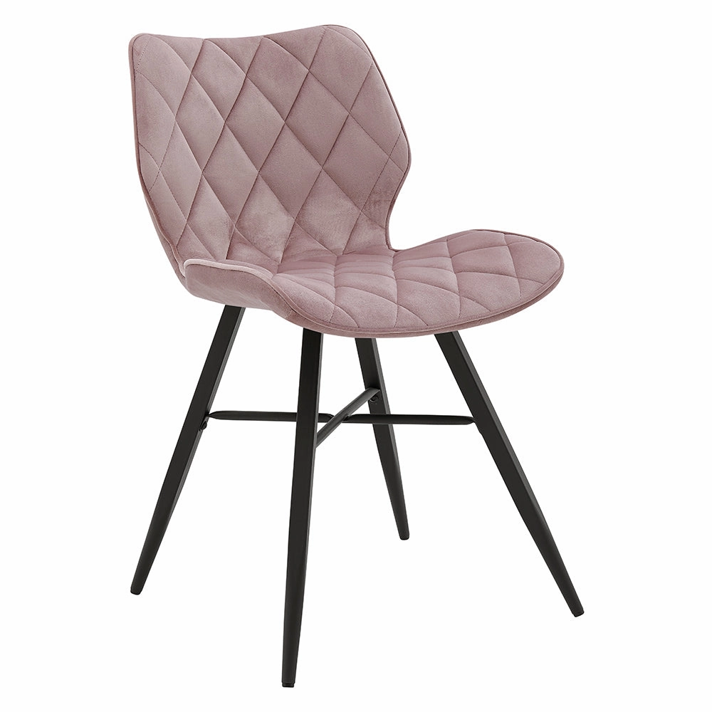 Set of 2 Ampney Velvet Diamond Stitch Dining Chairs with Metal Legs (Dusty Pink Velvet)