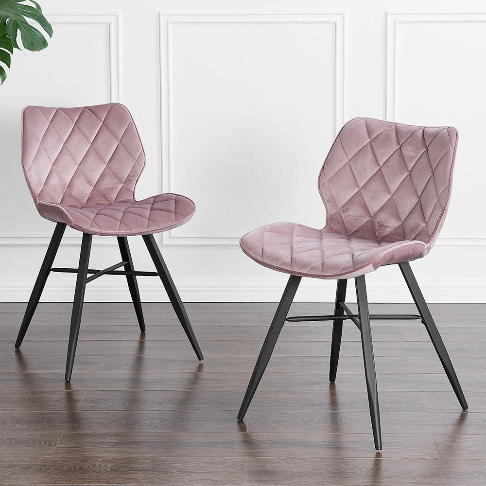 Set of 2 Ampney Velvet Diamond Stitch Dining Chairs with Metal Legs (Dusty Pink Velvet)