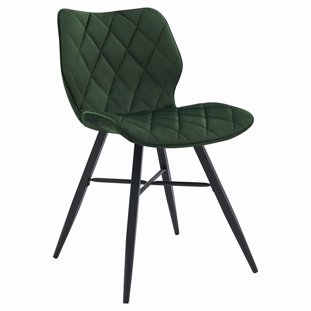 Set of 2 Ampney Velvet Diamond Stitch Dining Chairs with Metal Legs (Green Velvet)