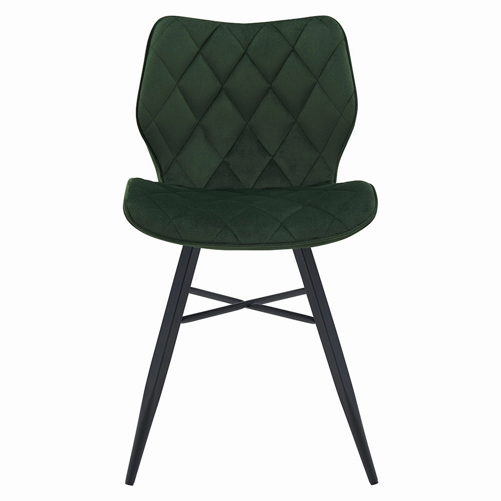 Set of 2 Ampney Velvet Diamond Stitch Dining Chairs with Metal Legs (Green Velvet)