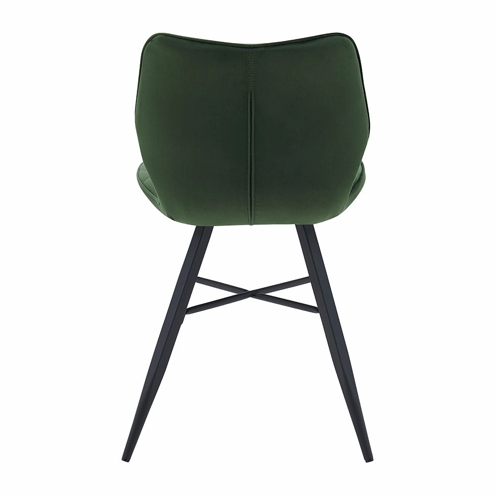 Set of 2 Ampney Velvet Diamond Stitch Dining Chairs with Metal Legs (Green Velvet)