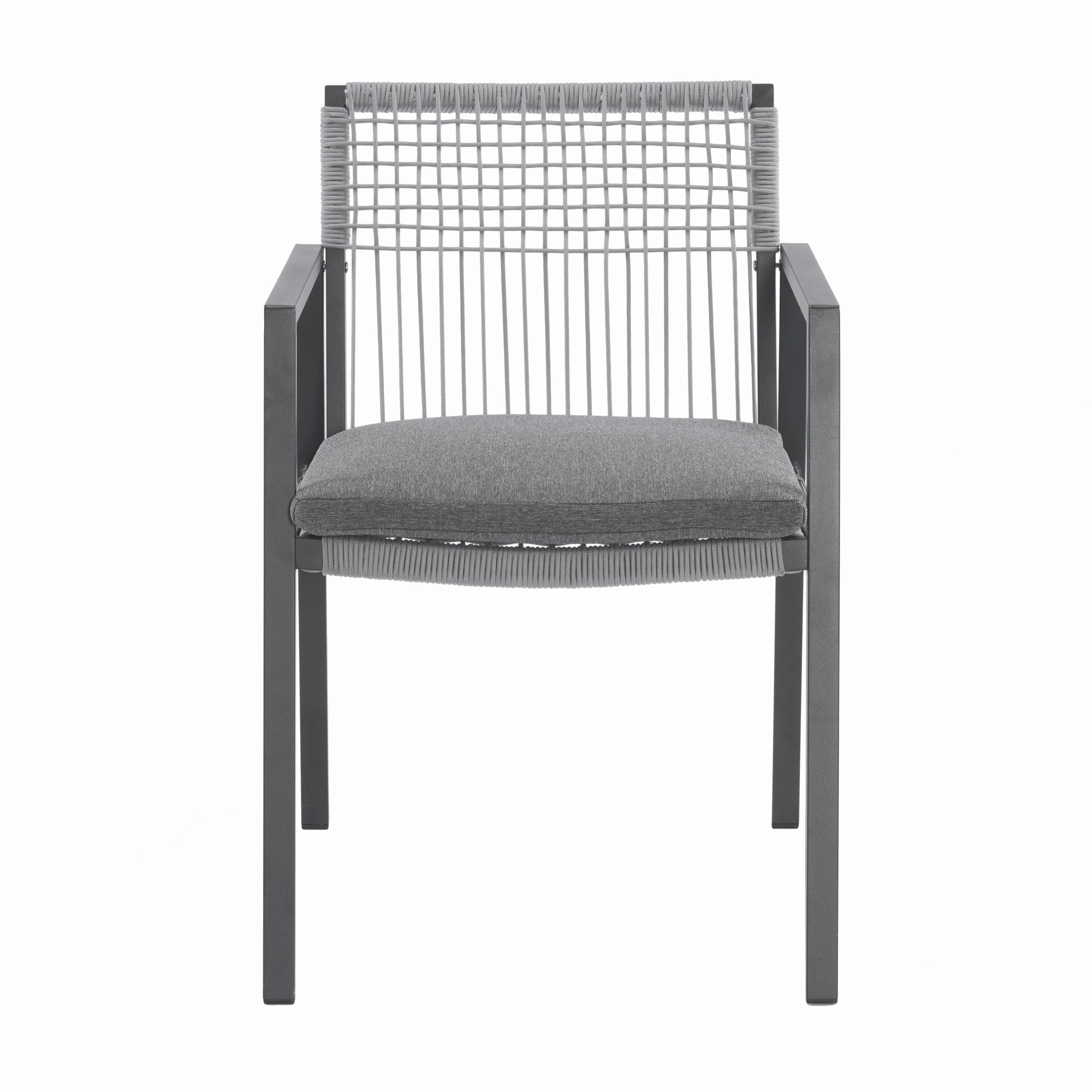 Set of 2 Modern Outdoor Rope Weave Dining Chairs with Aluminum Frame