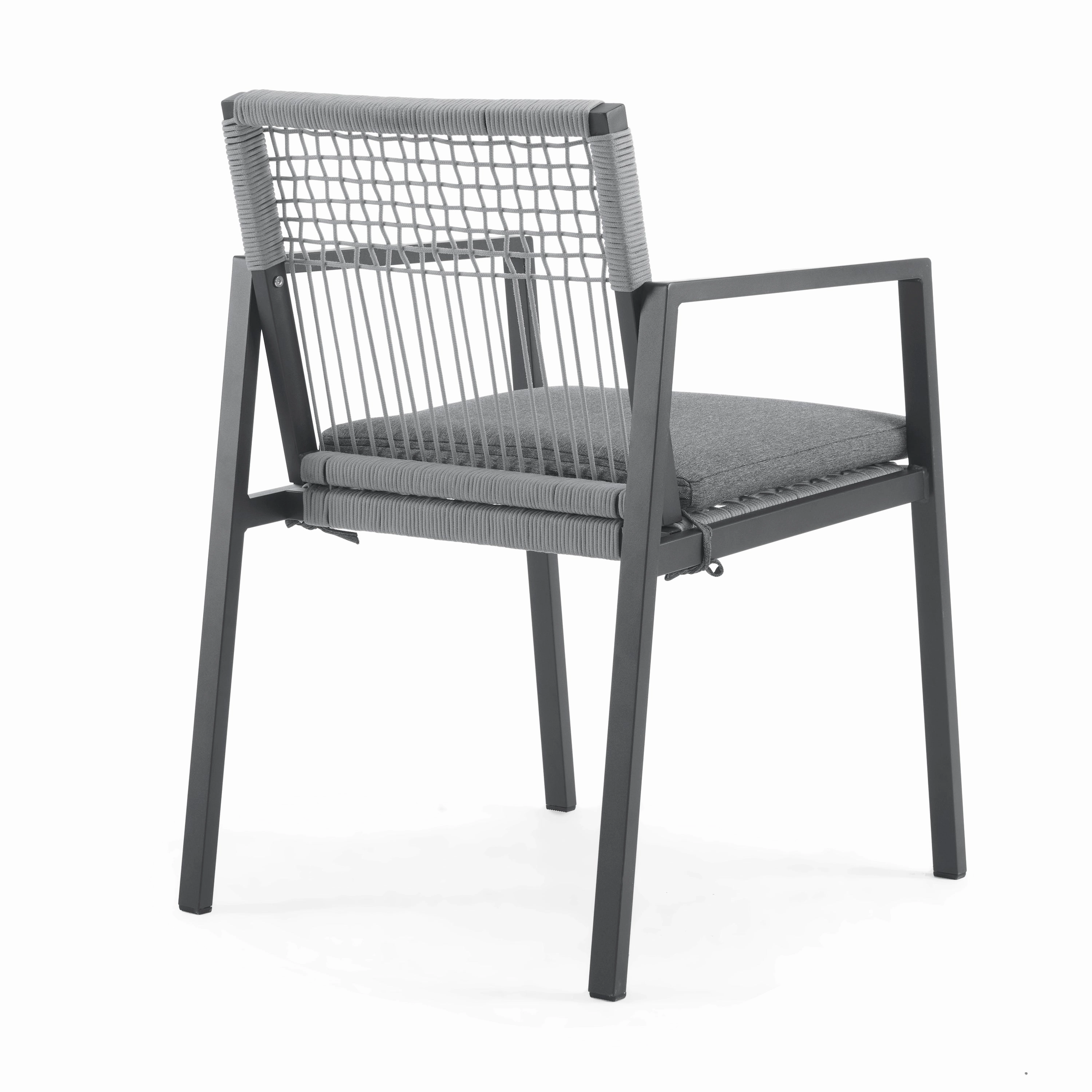 Set of 2 Modern Outdoor Rope Weave Dining Chairs with Aluminum Frame