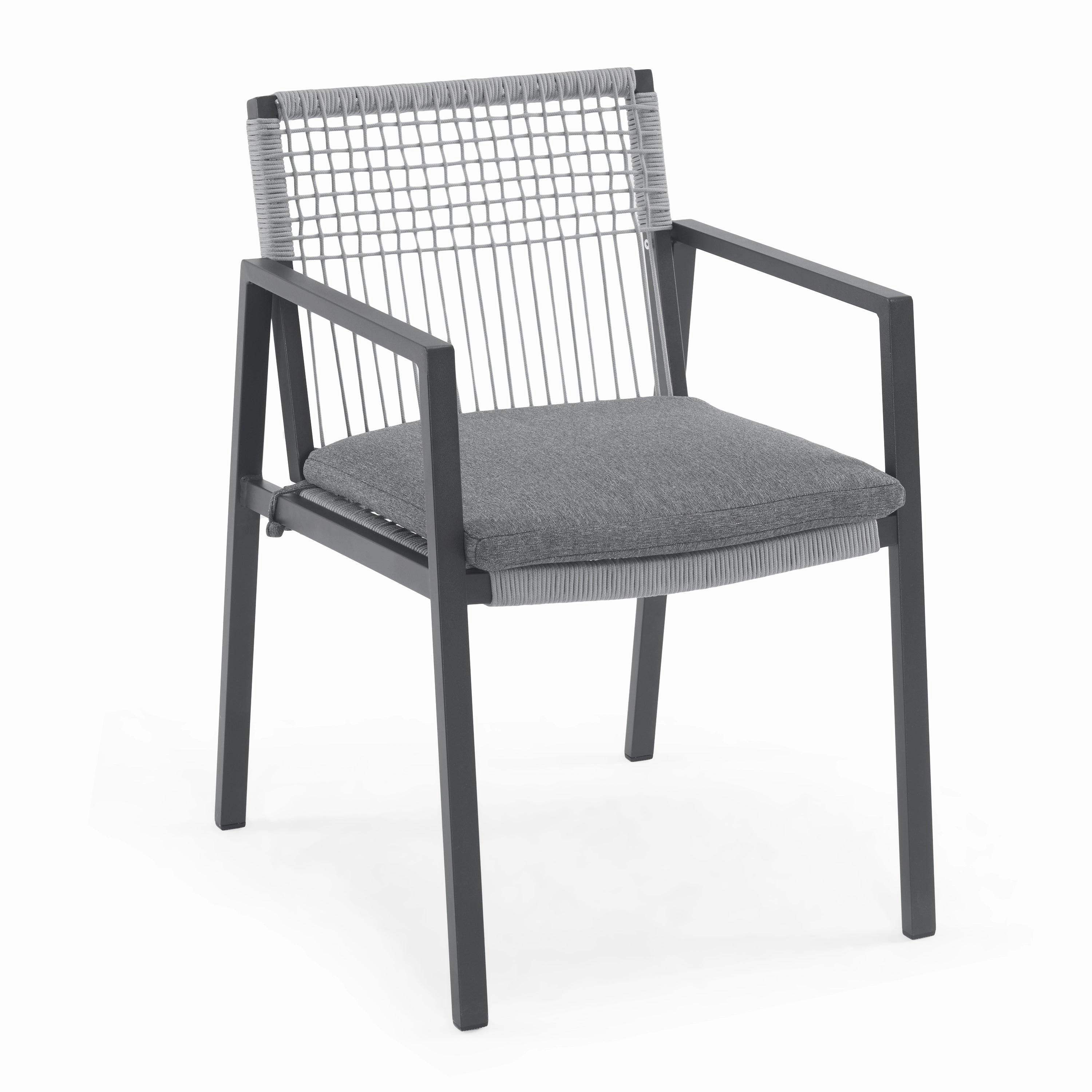 Set of 2 Modern Outdoor Rope Weave Dining Chairs with Aluminum Frame