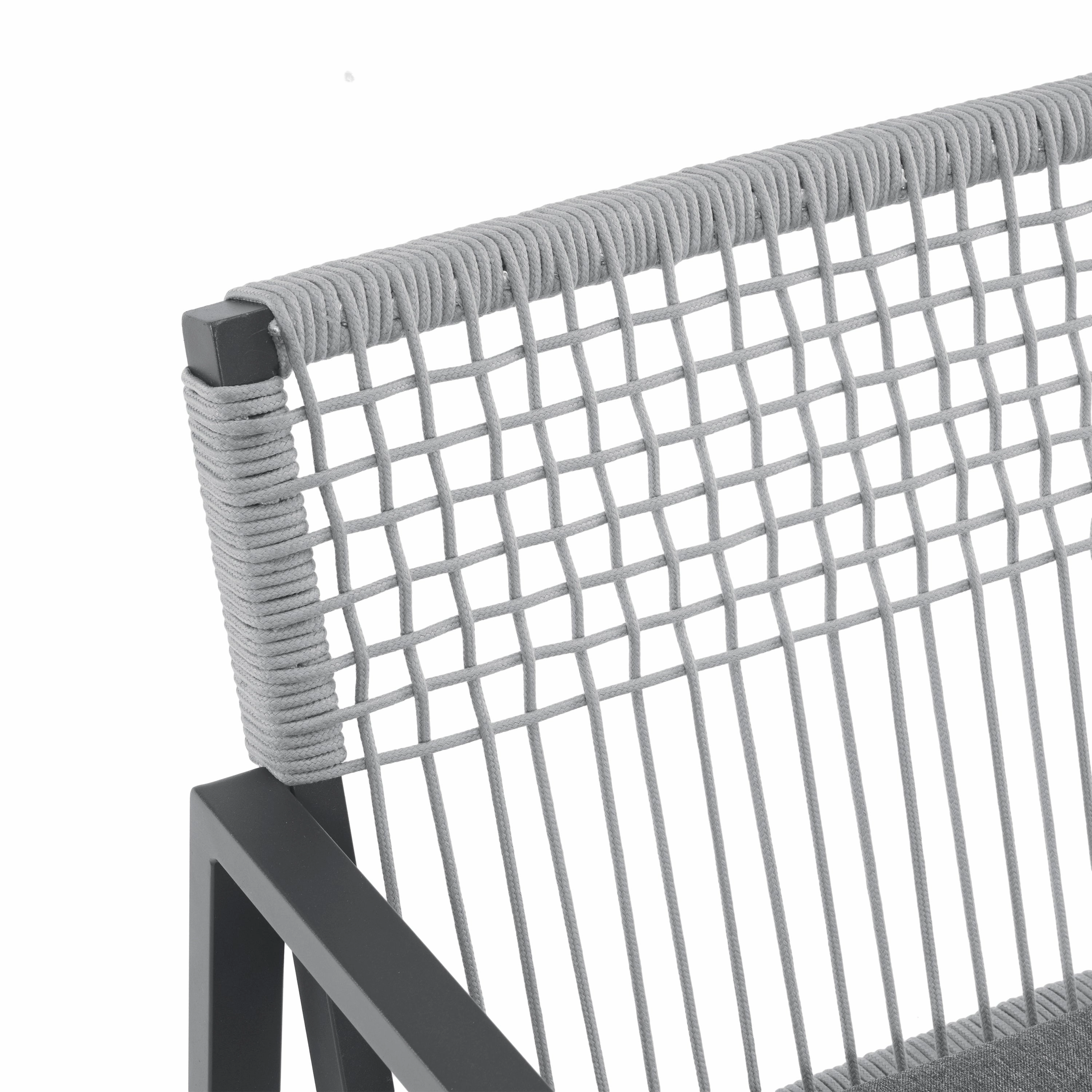 Set of 2 Modern Outdoor Rope Weave Dining Chairs with Aluminum Frame