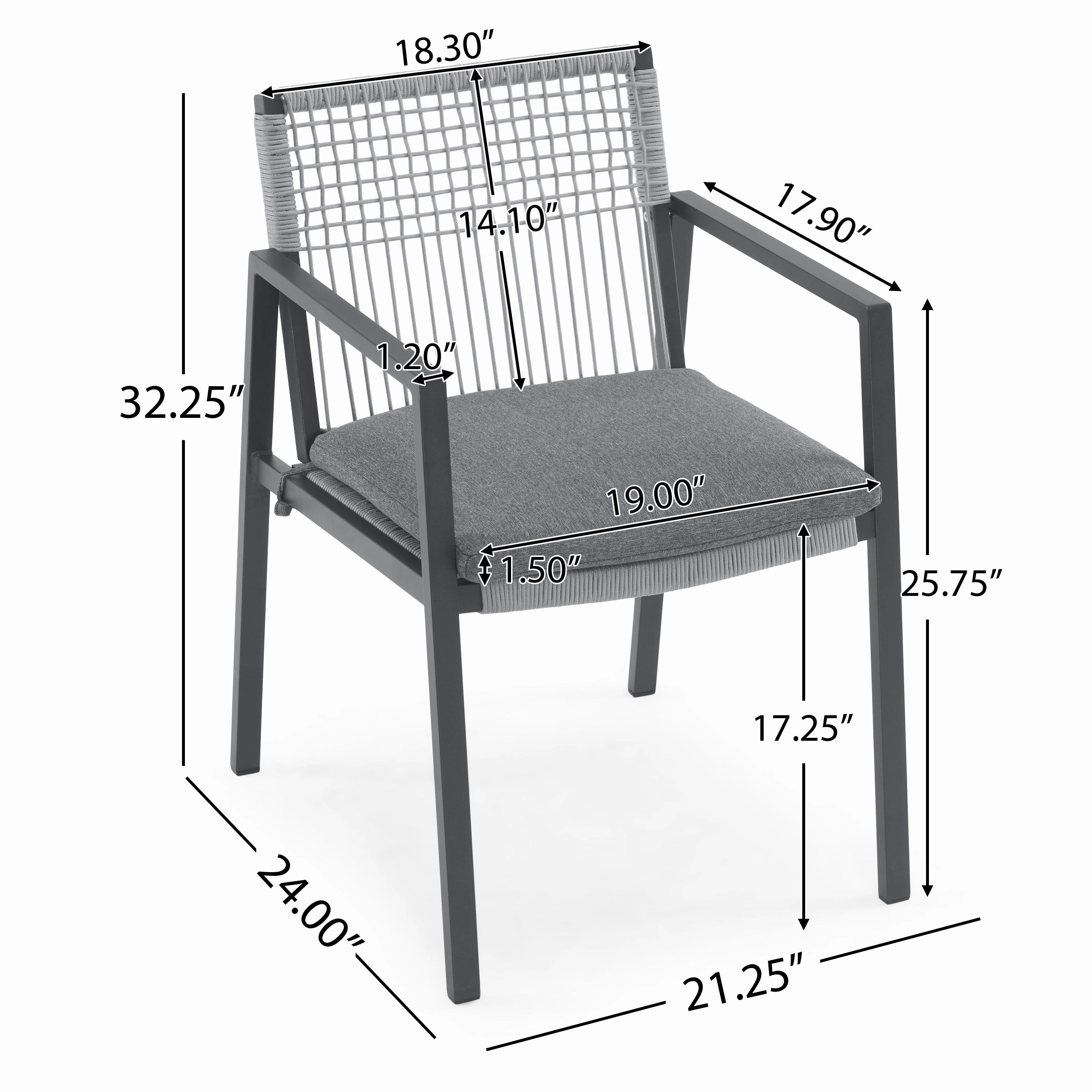 Set of 2 Modern Outdoor Rope Weave Dining Chairs with Aluminum Frame