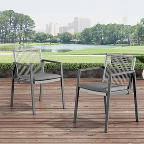 Set of 2 Modern Outdoor Rope Weave Dining Chairs with Aluminum Frame chandelier, pendant light
