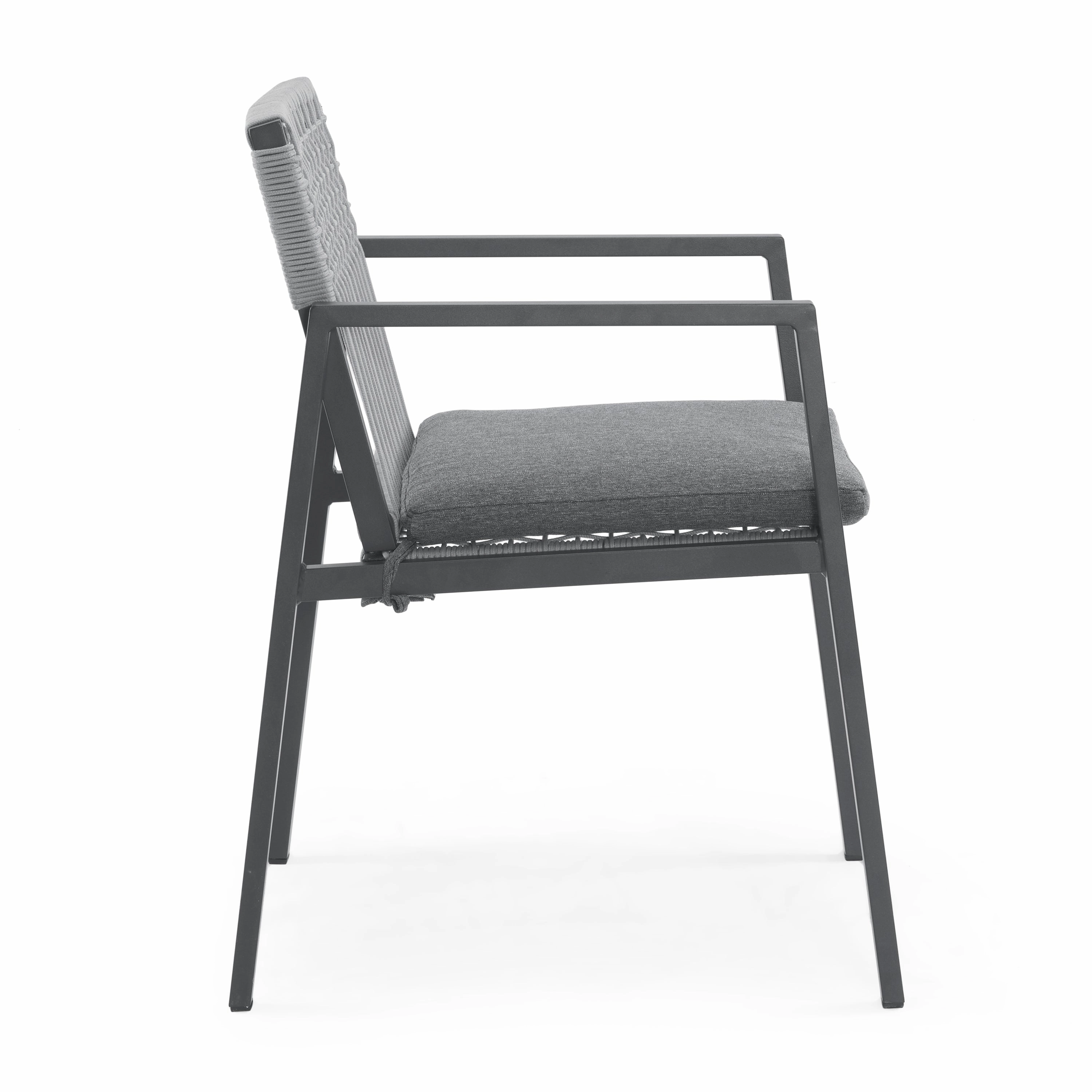 Set of 2 Modern Outdoor Rope Weave Dining Chairs with Aluminum Frame