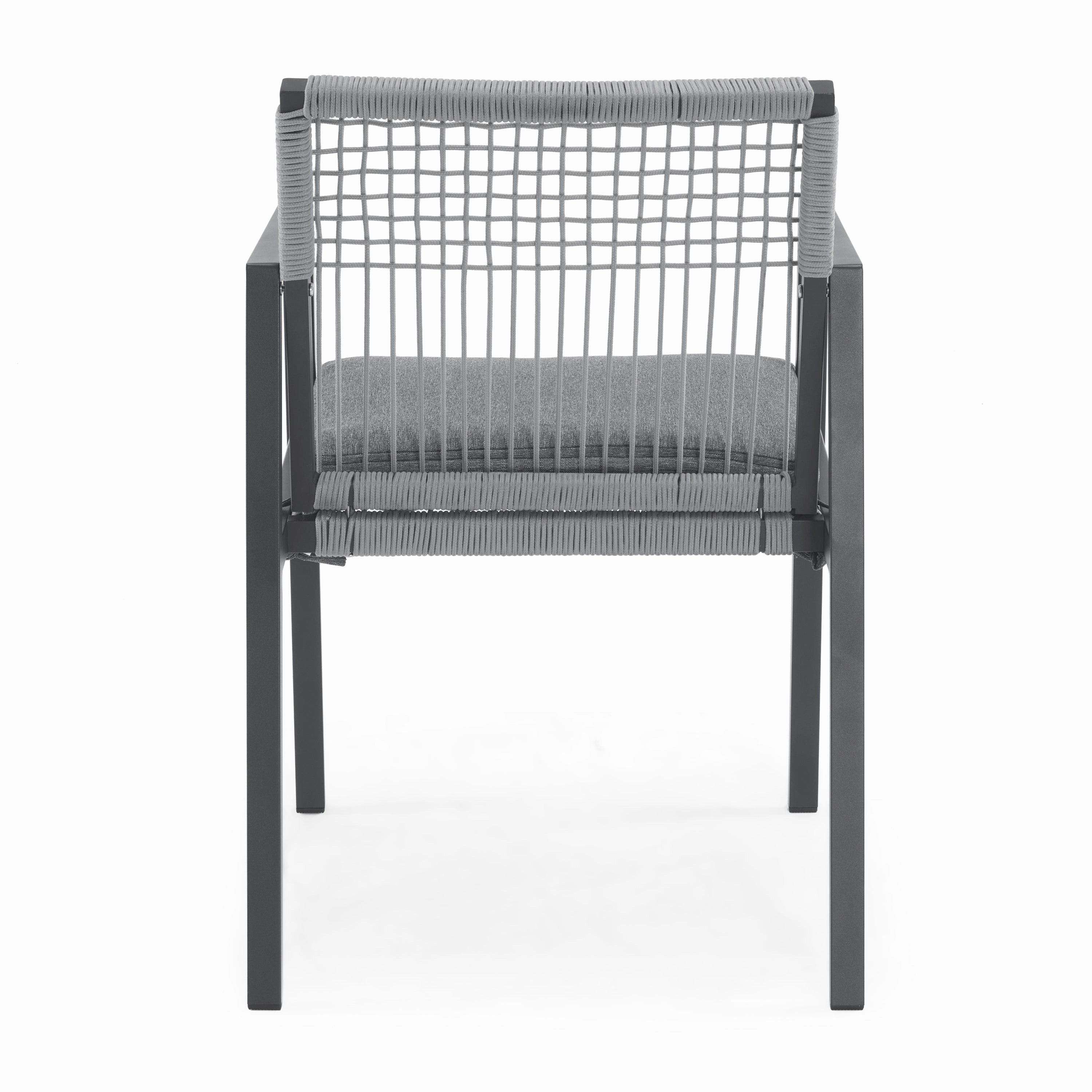 Set of 2 Modern Outdoor Rope Weave Dining Chairs with Aluminum Frame