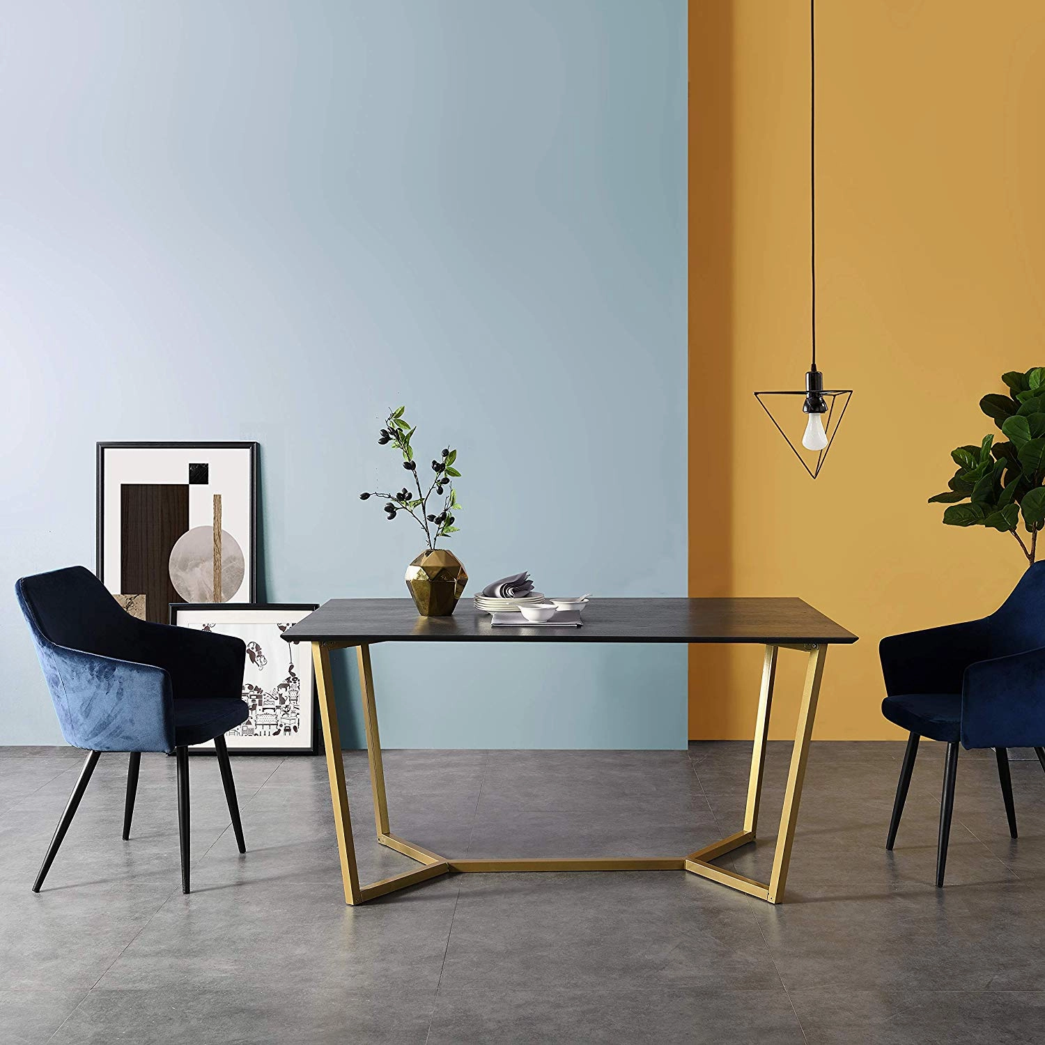 SIERRE 6 Seater Dark Oak Dining Table with Geometric Metal Legs