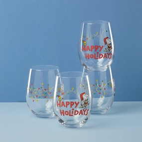 Snoopy Christmas Glass Tumblers - Set Of 4
