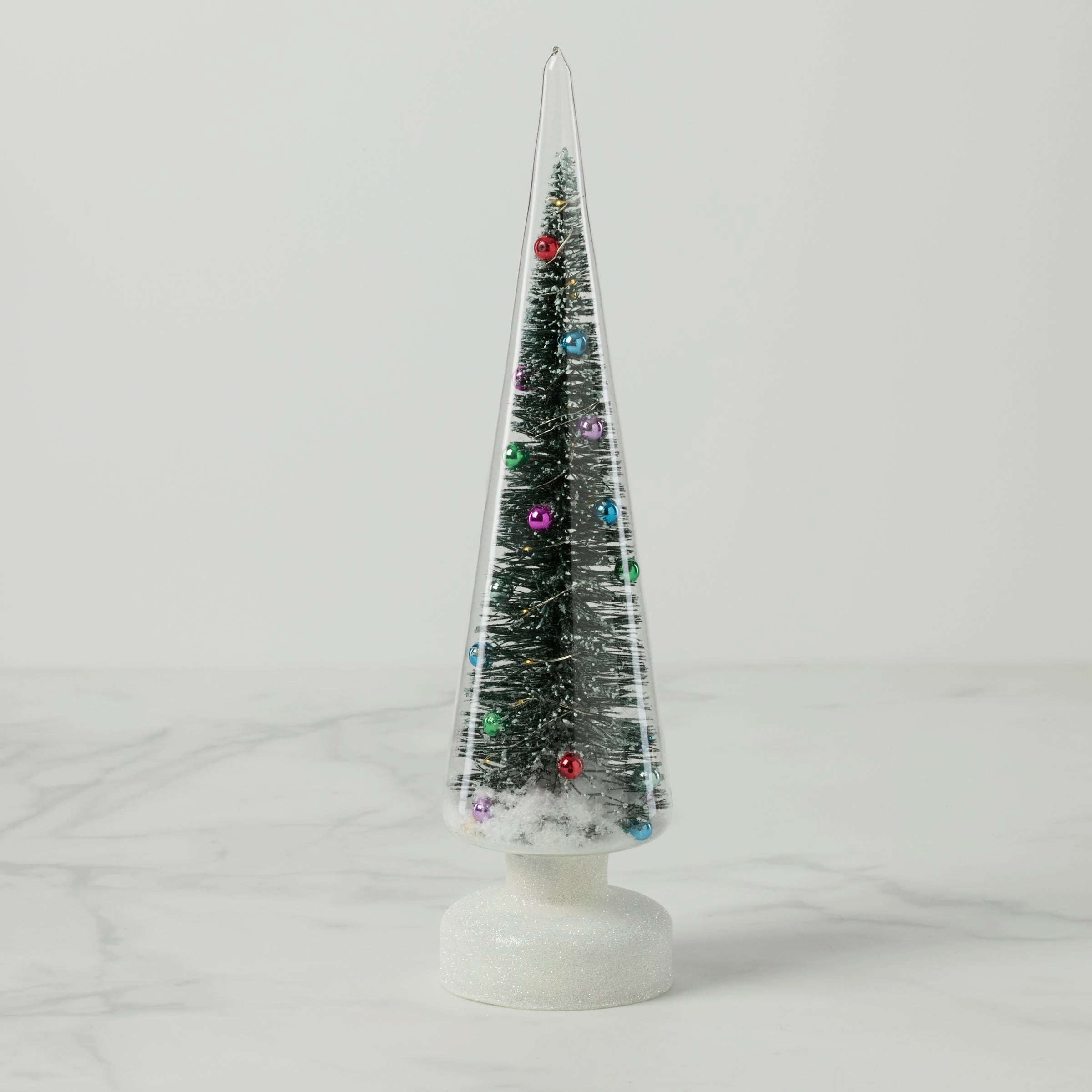 Snowy Wonderland Led Lit Brush Tree In Glass