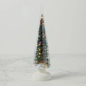 Snowy Wonderland Led Lit Brush Tree In Glass
