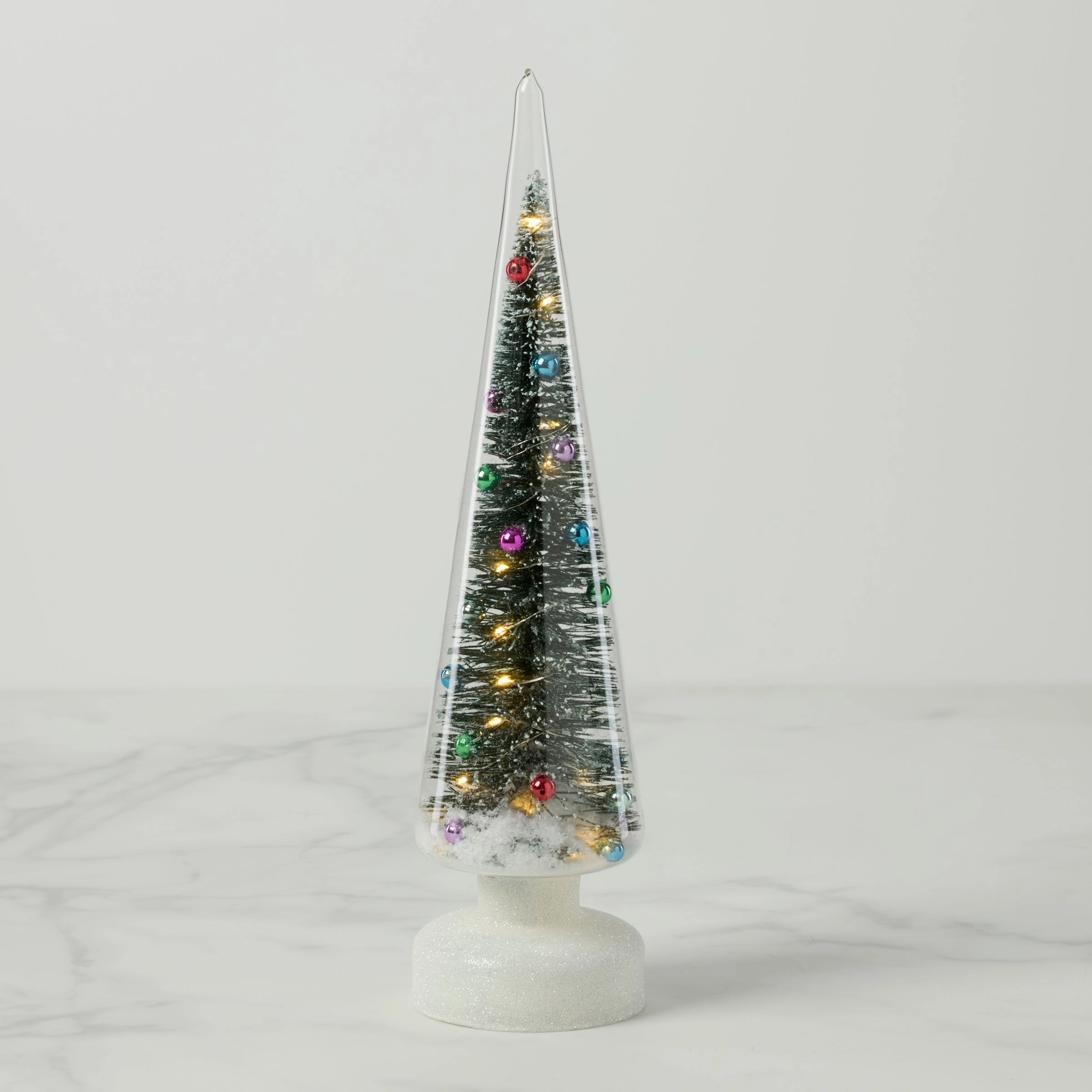 Snowy Wonderland Led Lit Brush Tree In Glass