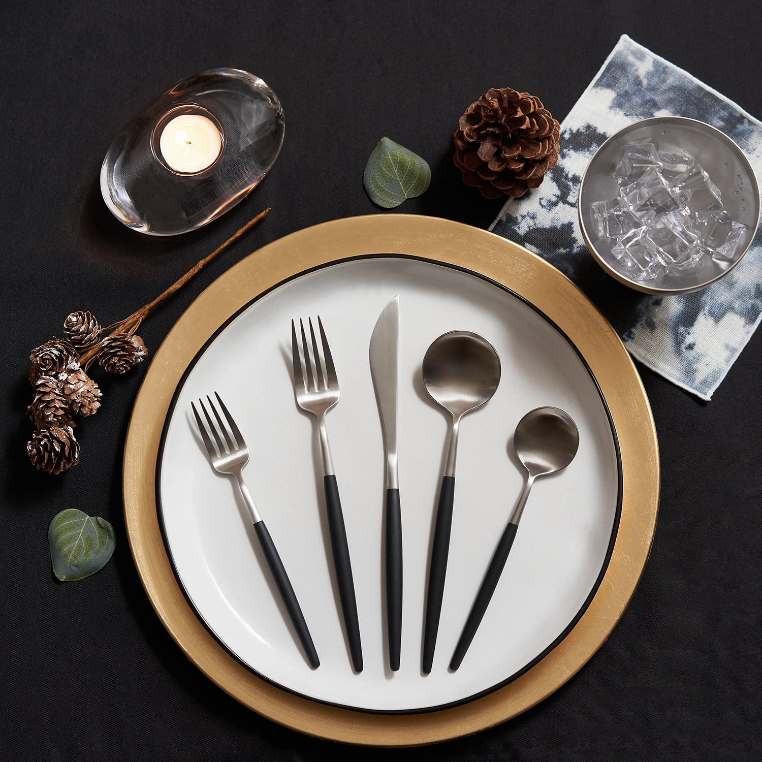 Sojourn Black Satin Pom 20 Piece Flatware Set