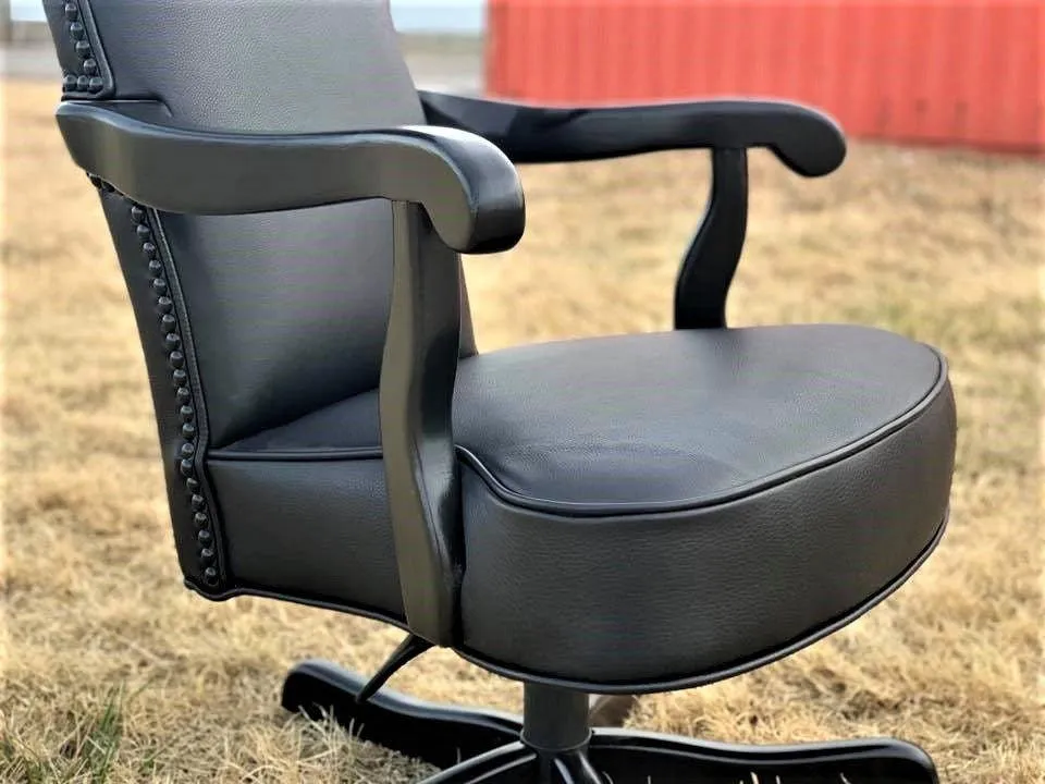 Solid Black Leather Western Office Chair