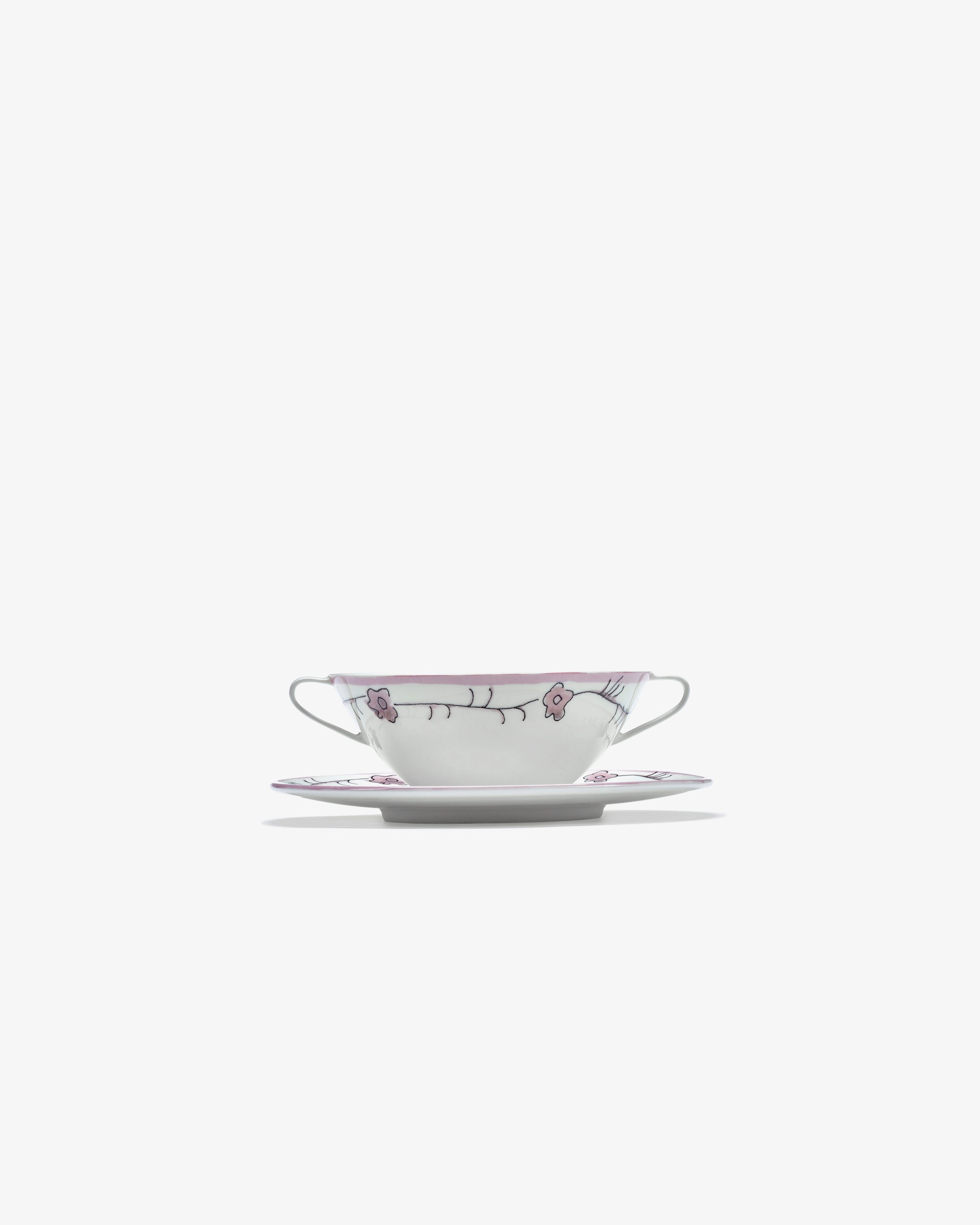 Soup bowl with saucer Dark viola Midnight Flowers