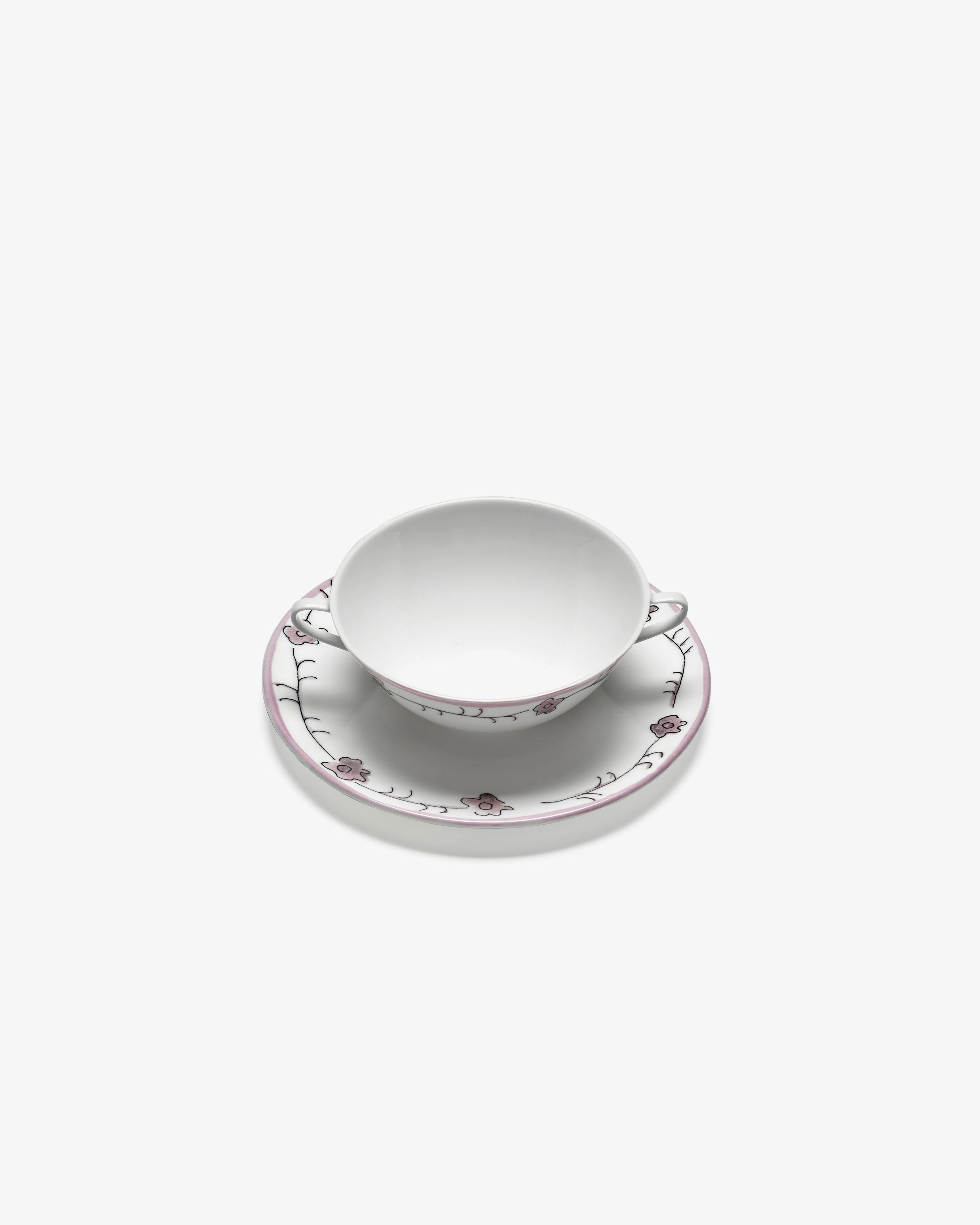 Soup bowl with saucer Dark viola Midnight Flowers
