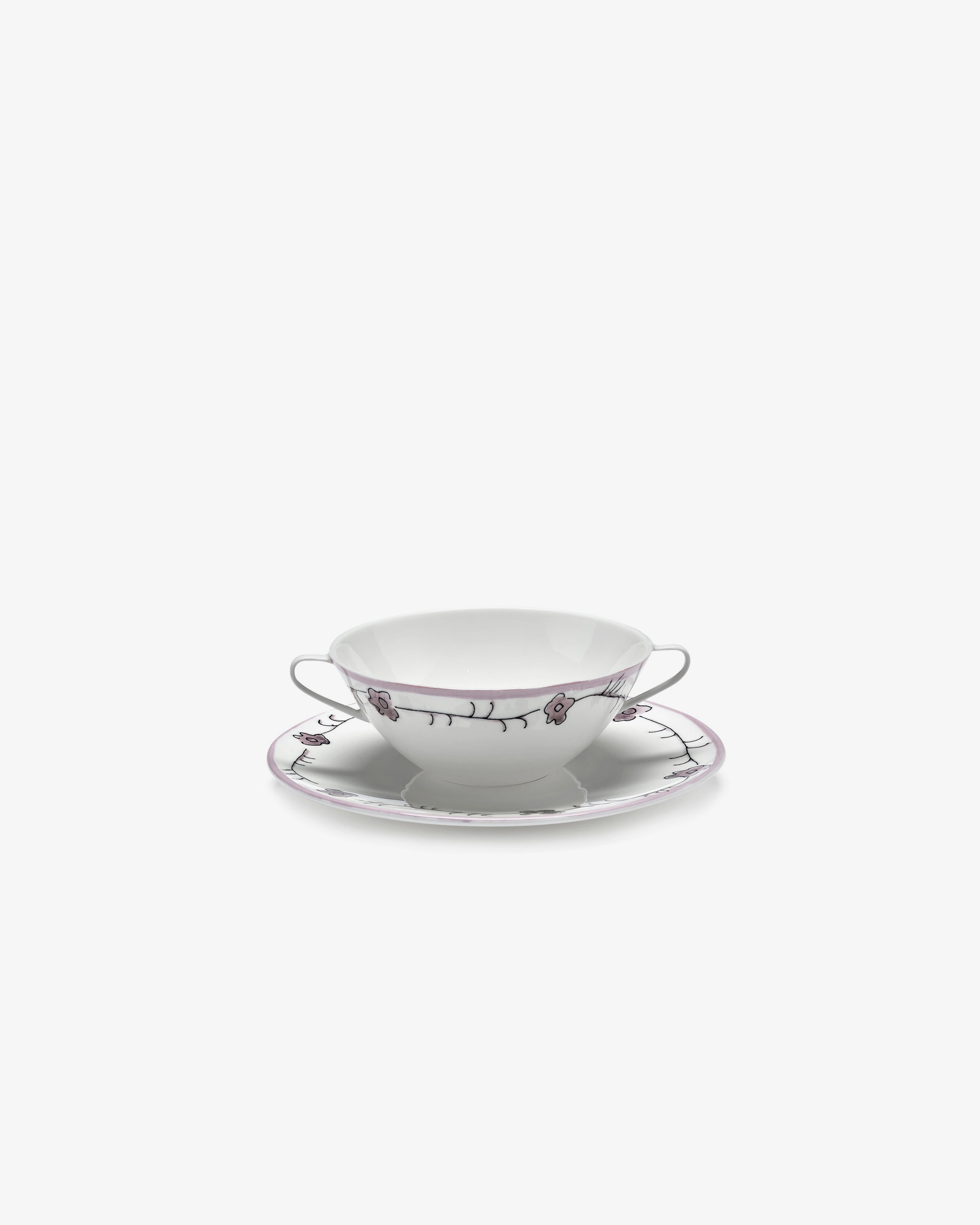 Soup bowl with saucer Dark viola Midnight Flowers