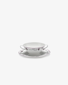 Soup bowl with saucer Dark viola Midnight Flowers