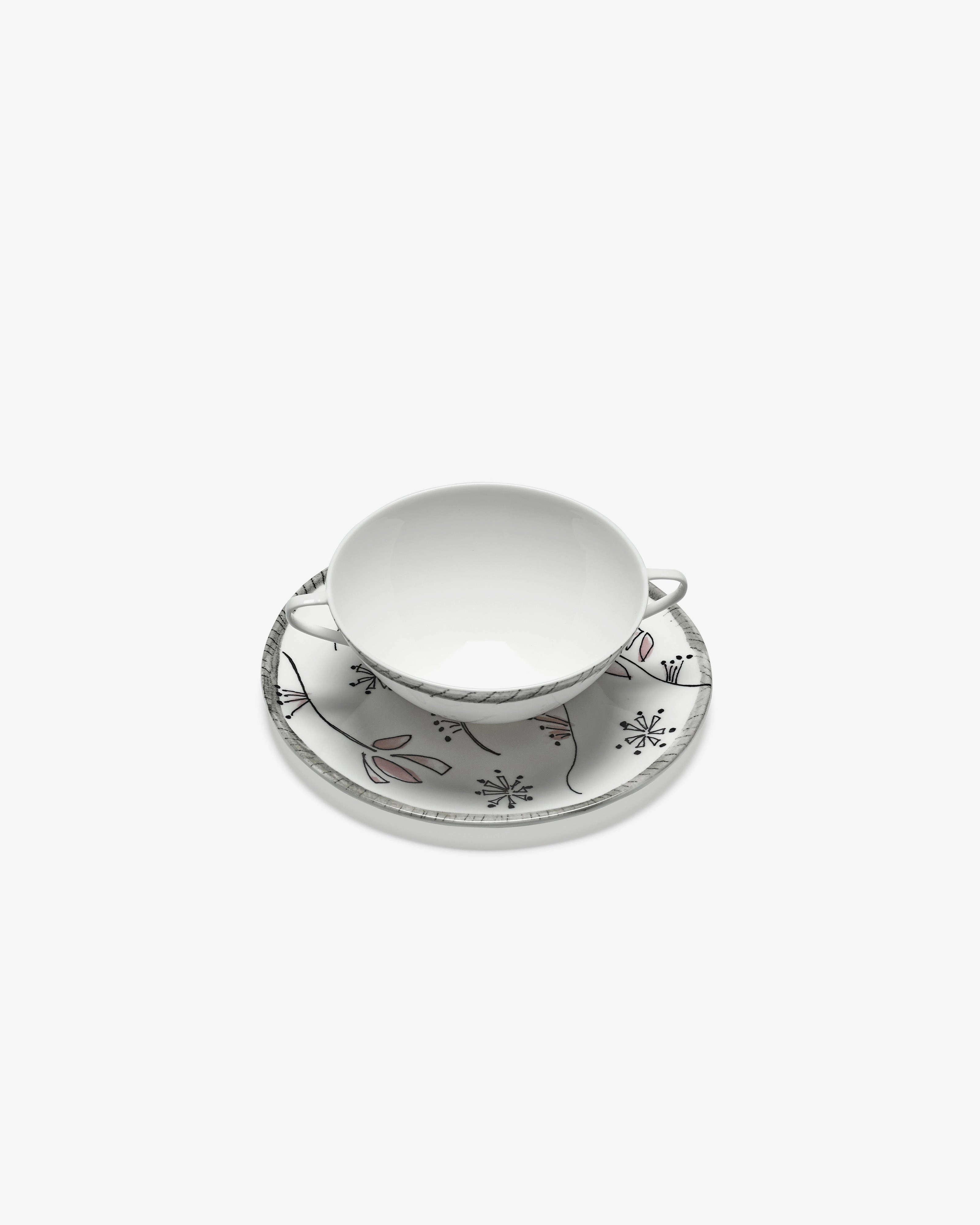 Soup bowl with saucer Fiore rosa Midnight Flowers