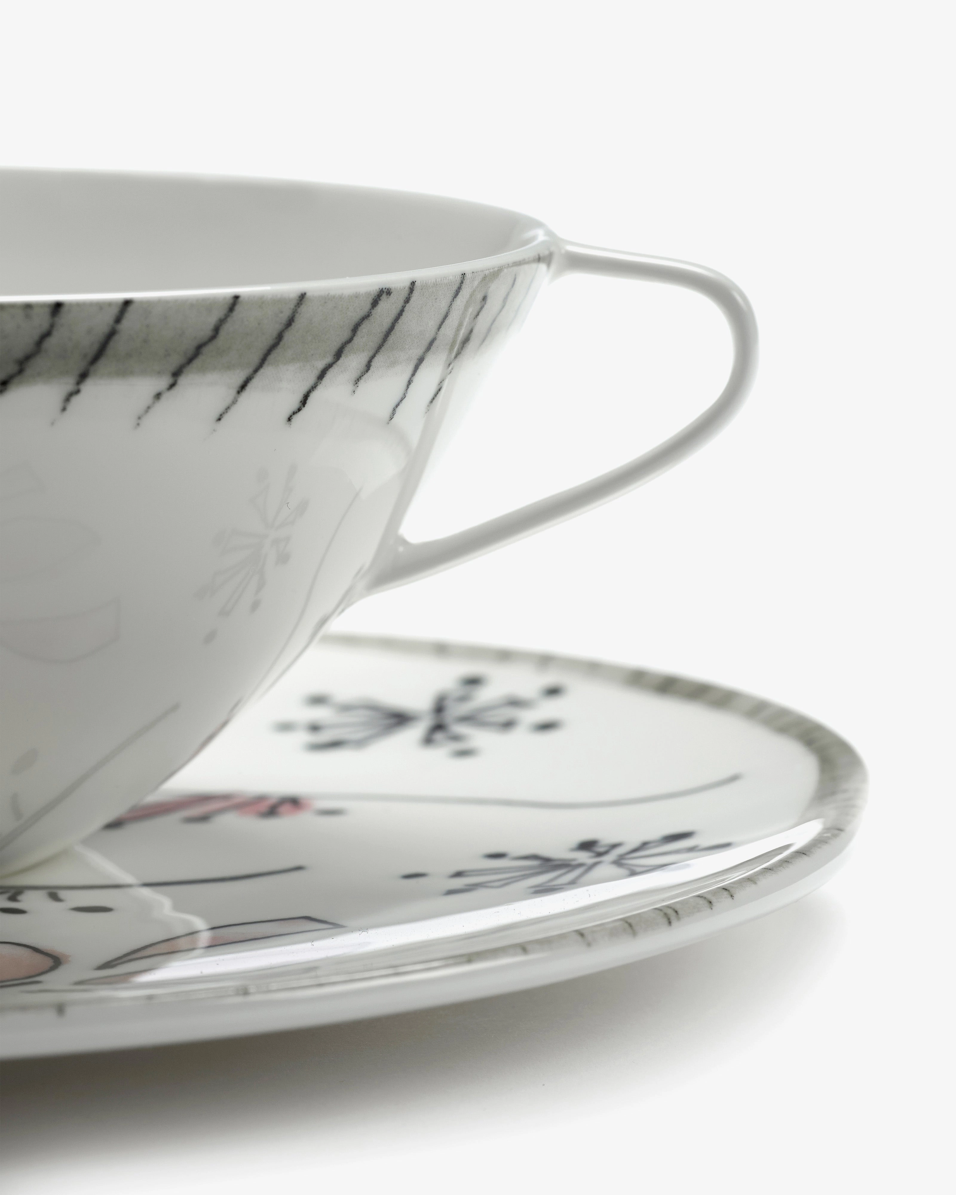 Soup bowl with saucer Fiore rosa Midnight Flowers
