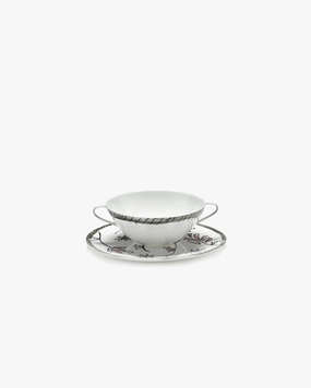 Soup bowl with saucer Fiore rosa Midnight Flowers