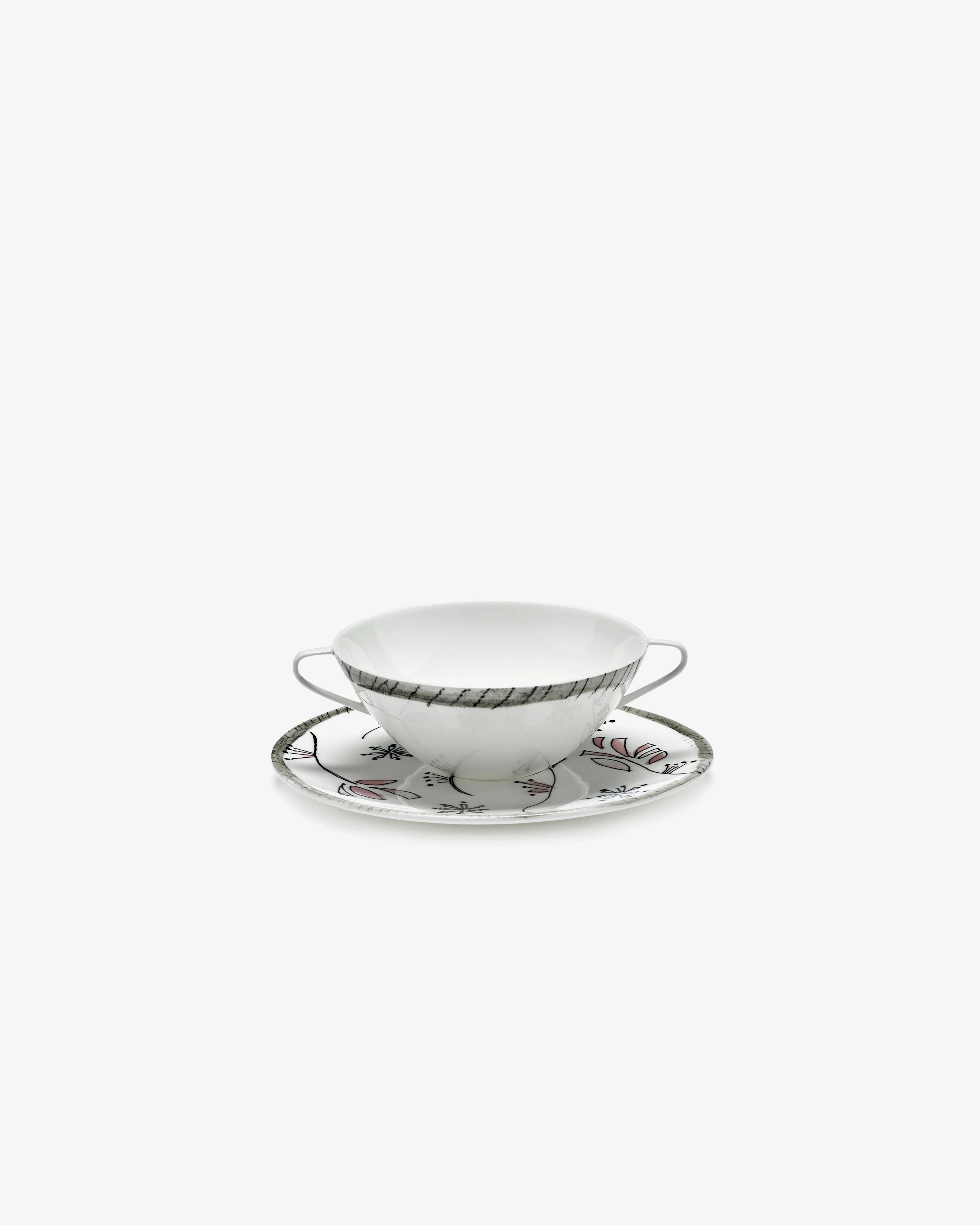 Soup bowl with saucer Fiore rosa Midnight Flowers