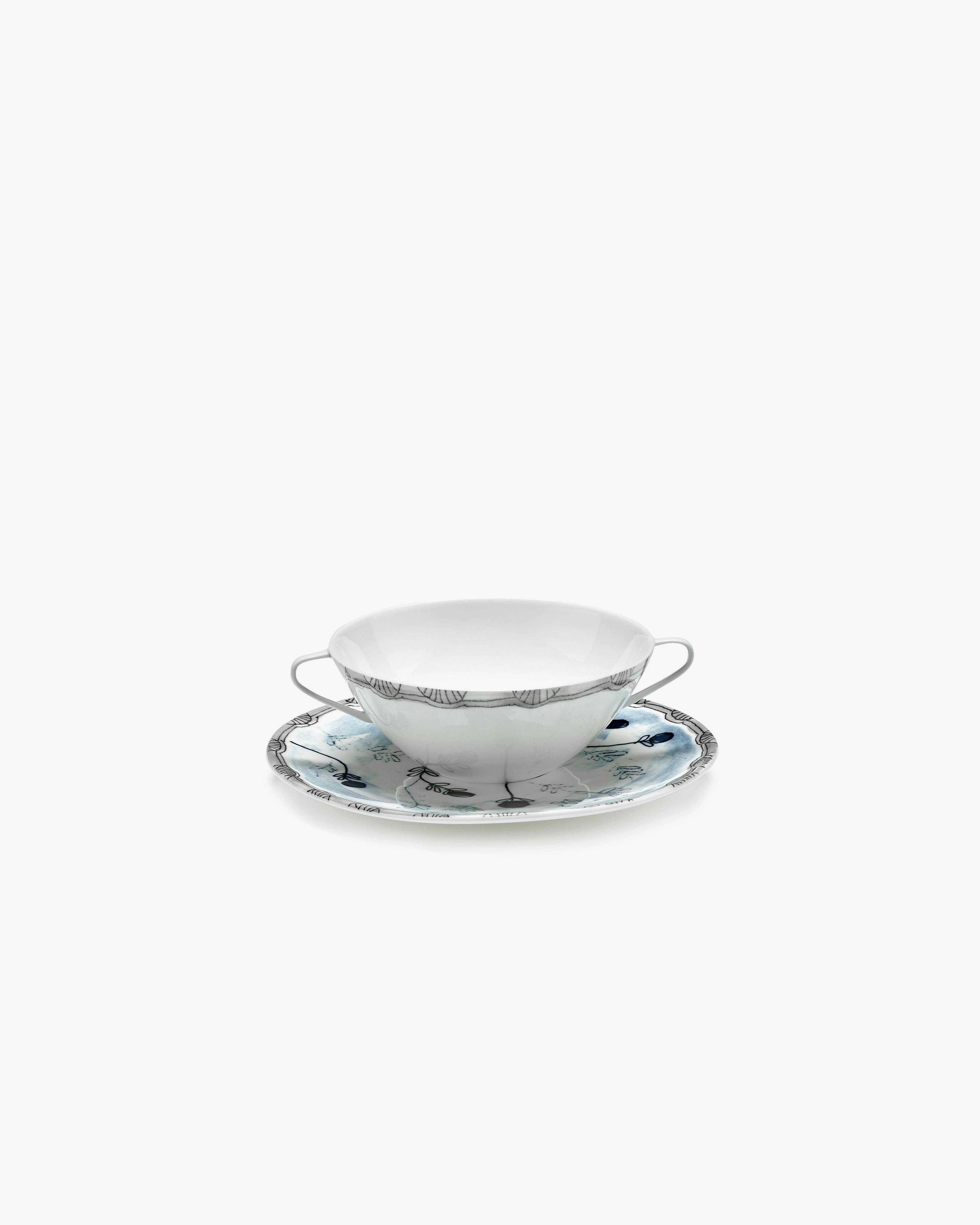 Soup bowl with saucer Mirtillo tea Midnight Flowers